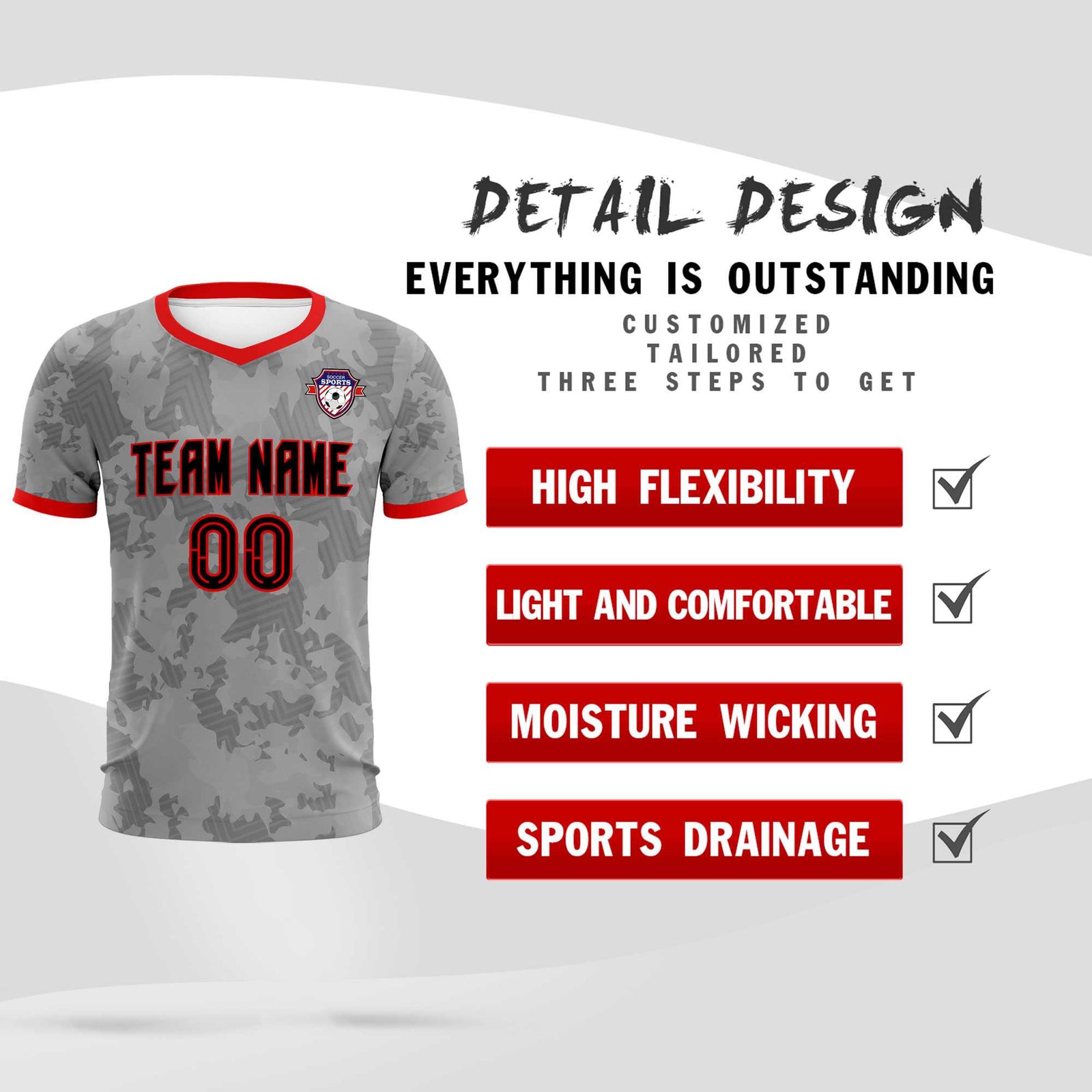 Custom Dark Gray Camo sports Soccer Tops/Sets Jersey
