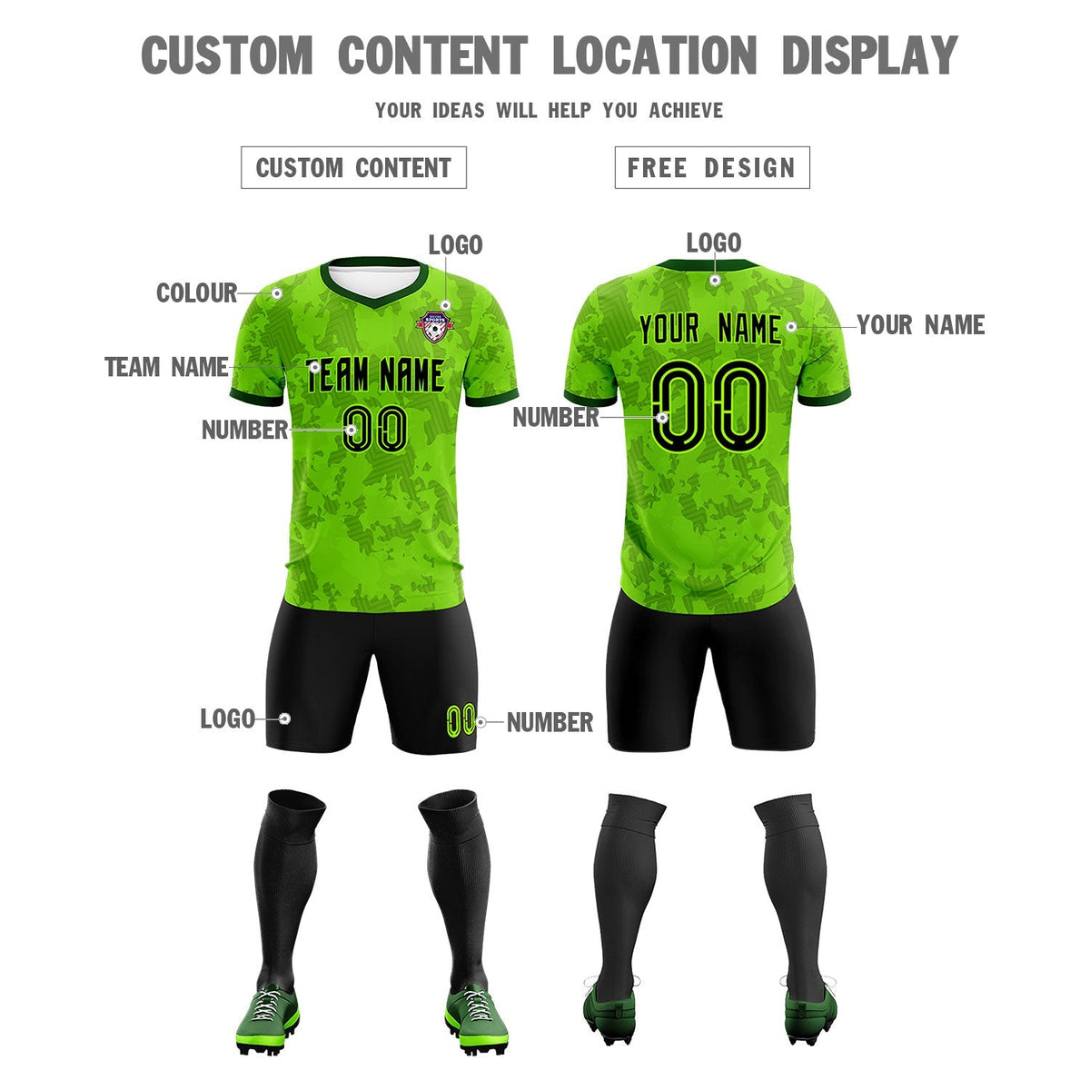Custom Green Camo sports Soccer Tops/Sets Jersey