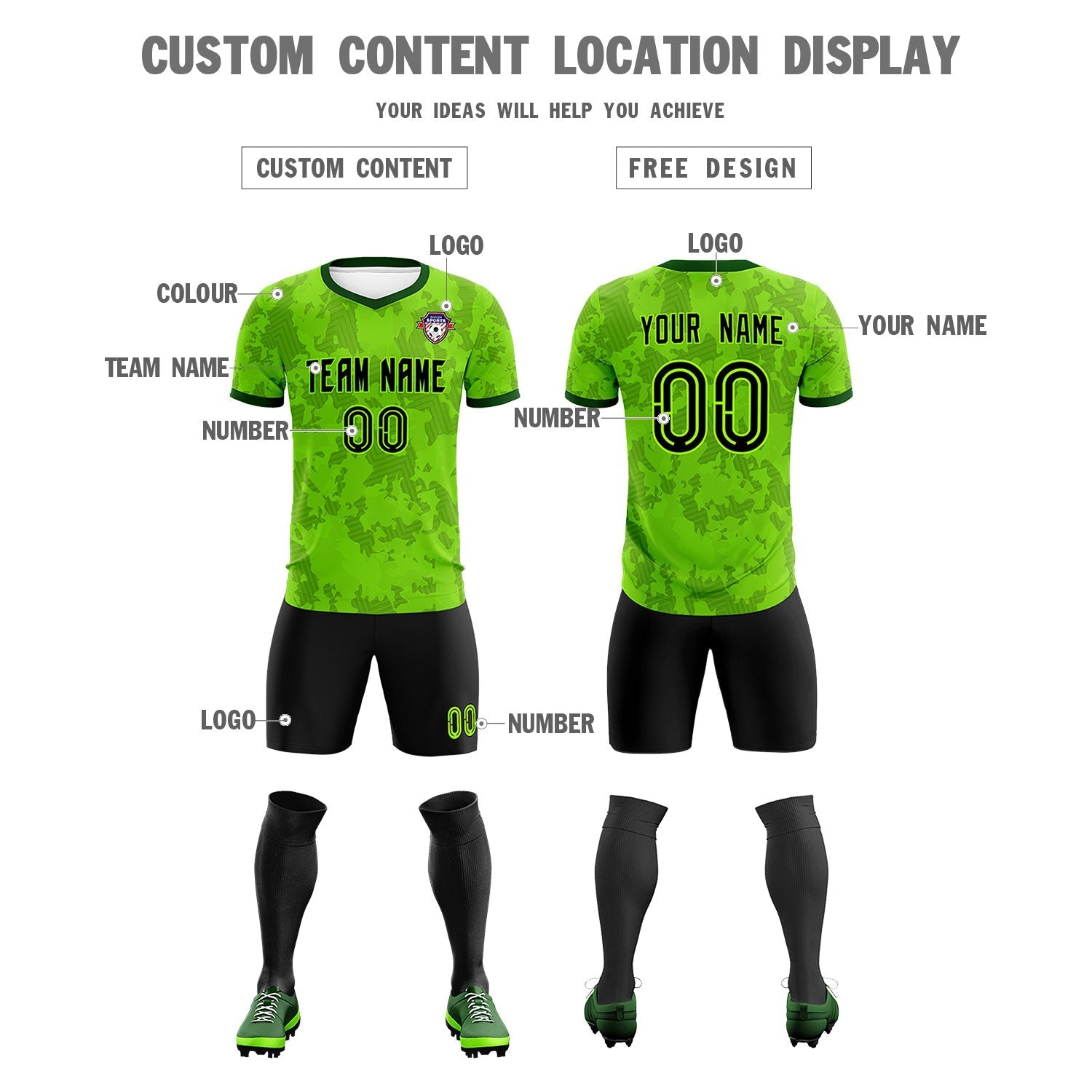 Custom Green Camo sports Soccer Tops/Sets Jersey