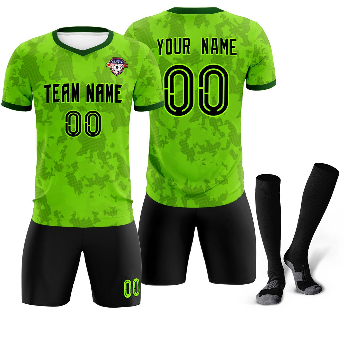 Custom Green Camo sports Soccer Tops/Sets Jersey