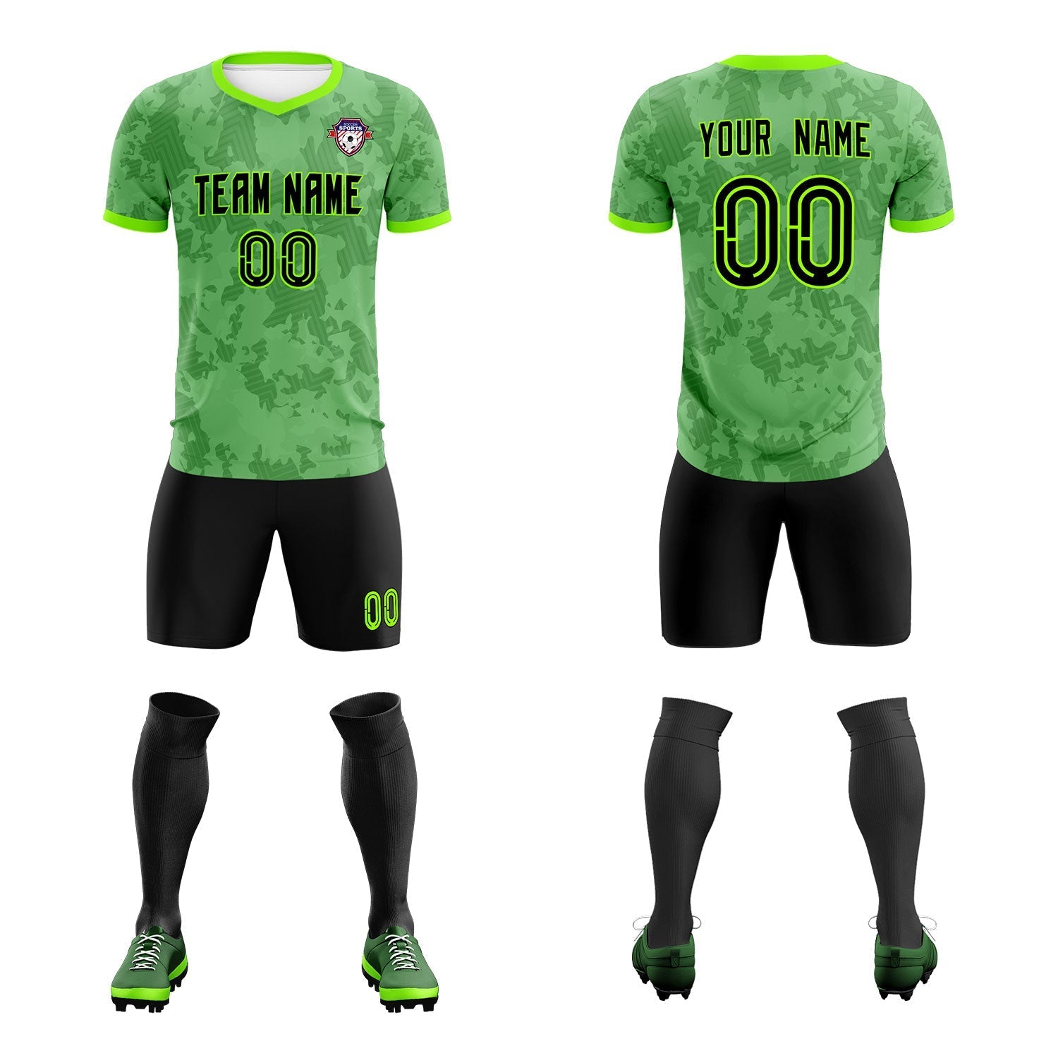 Custom Green Camo sports Soccer Tops/Sets Jersey