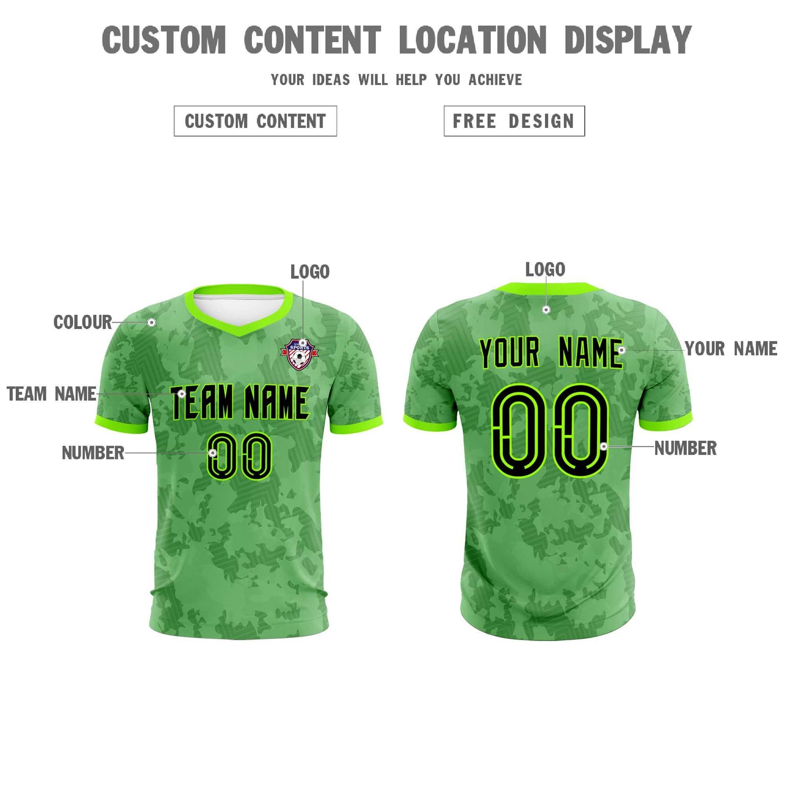 Custom Green Camo sports Soccer Tops/Sets Jersey