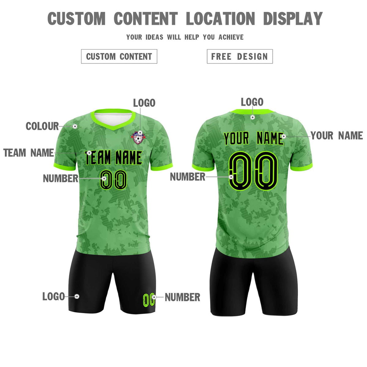 Custom Green Camo sports Soccer Tops/Sets Jersey