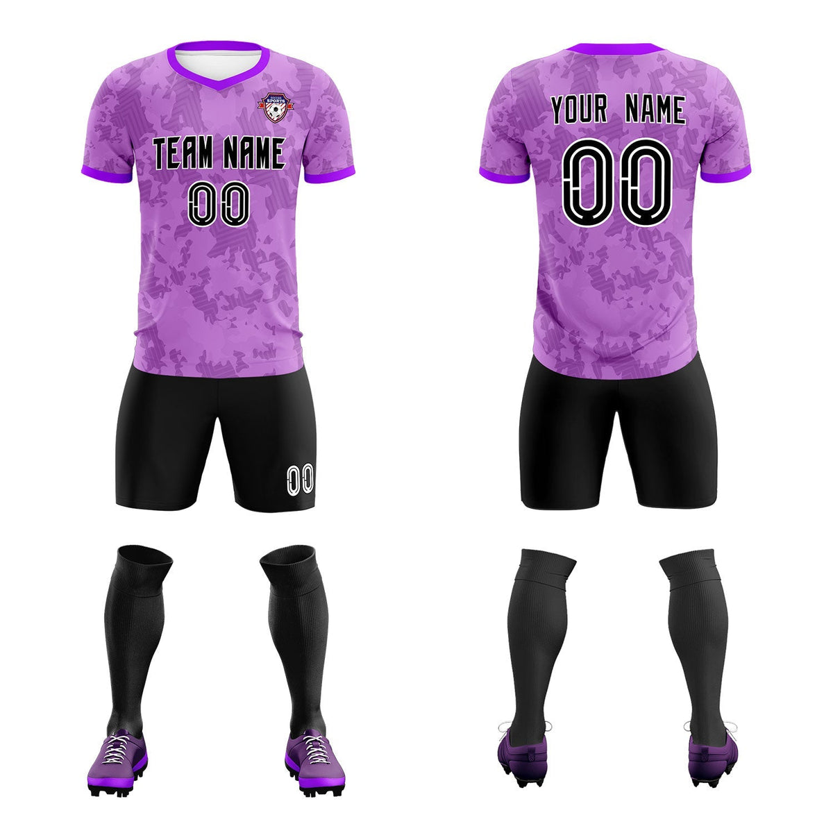 Custom Light Purple Camo sports Soccer Tops/Sets Jersey