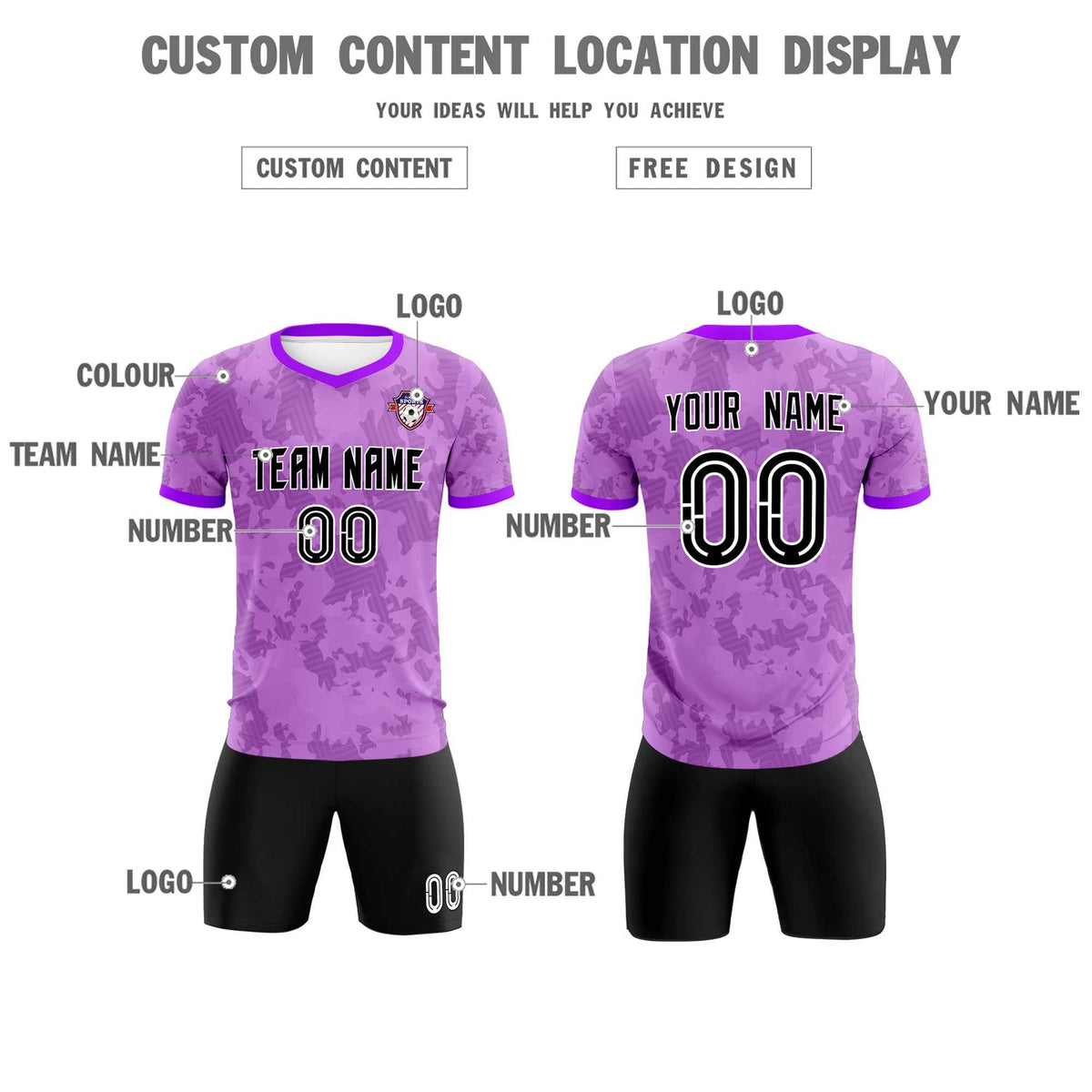 Custom Light Purple Camo sports Soccer Tops/Sets Jersey