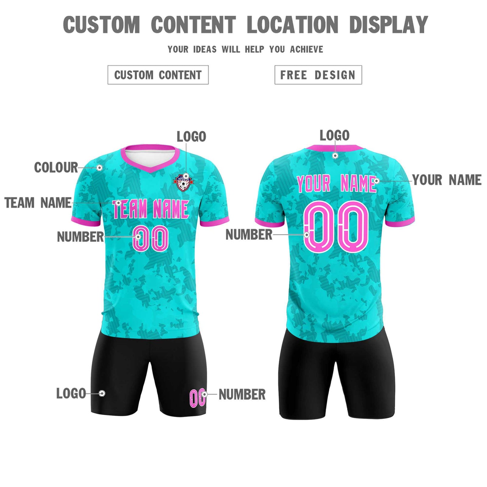 Custom Aqua Camo sports Soccer Tops/Sets Jersey