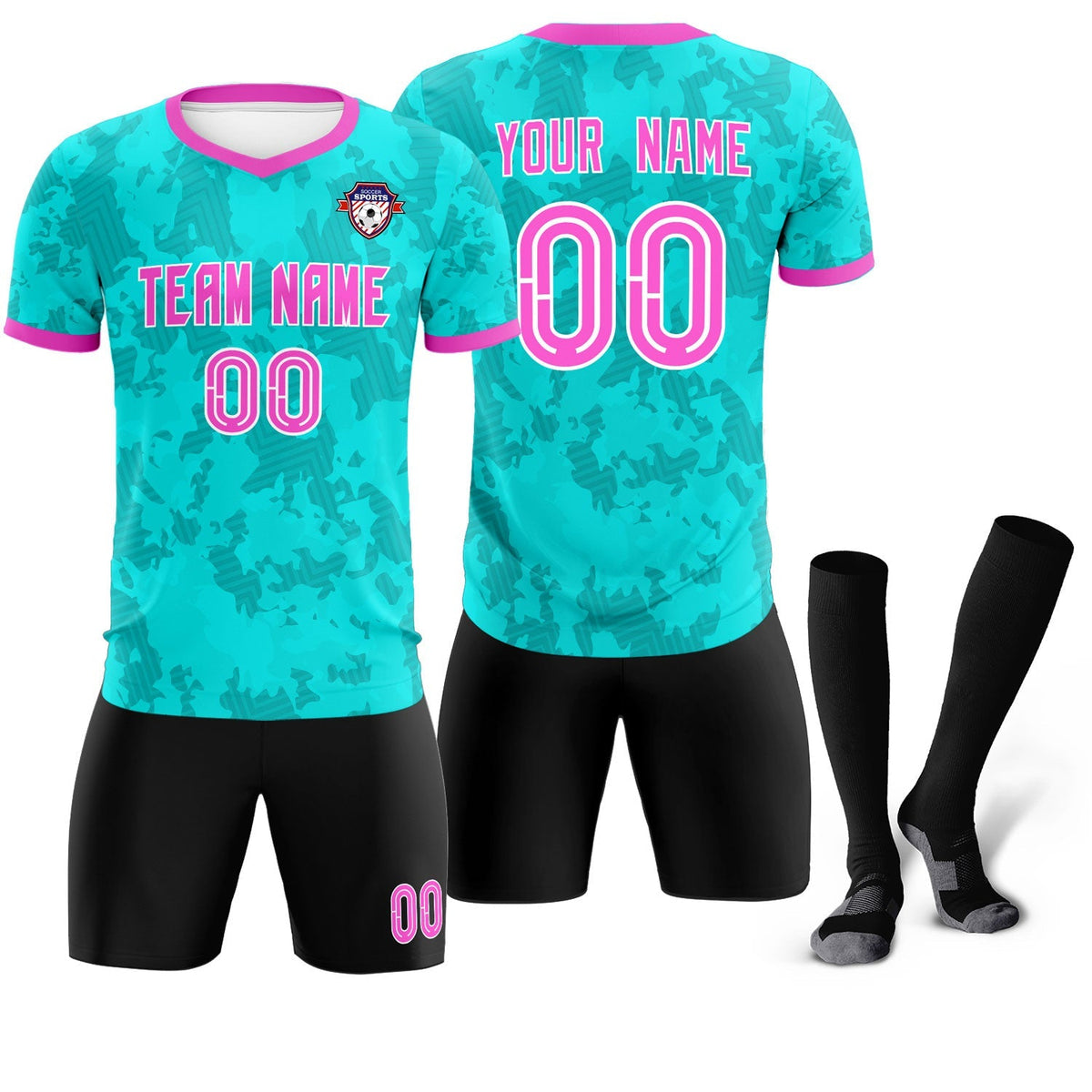 Custom Aqua Camo sports Soccer Tops/Sets Jersey