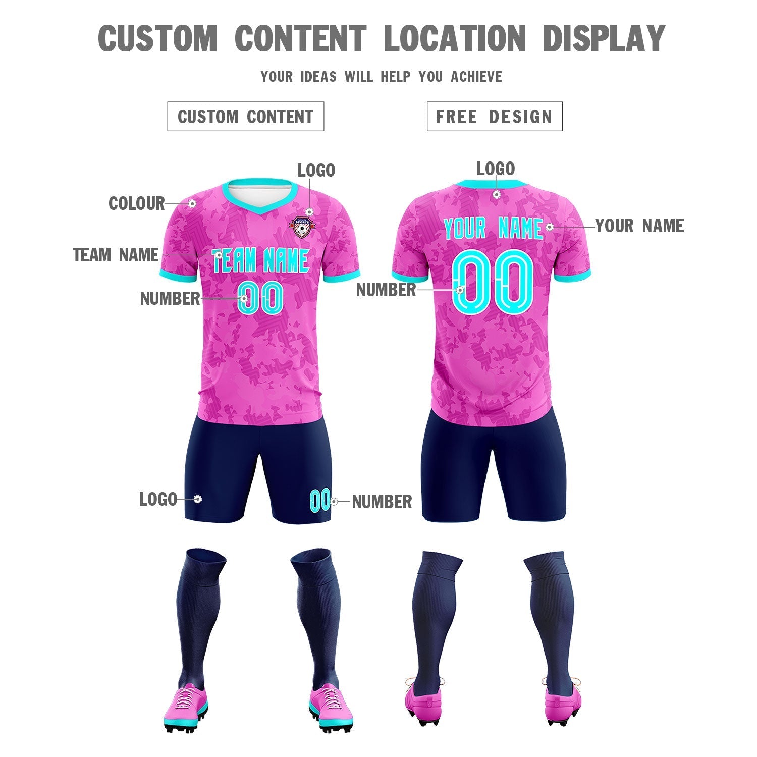 Custom Pink Camo sports Soccer Tops/Sets Jersey