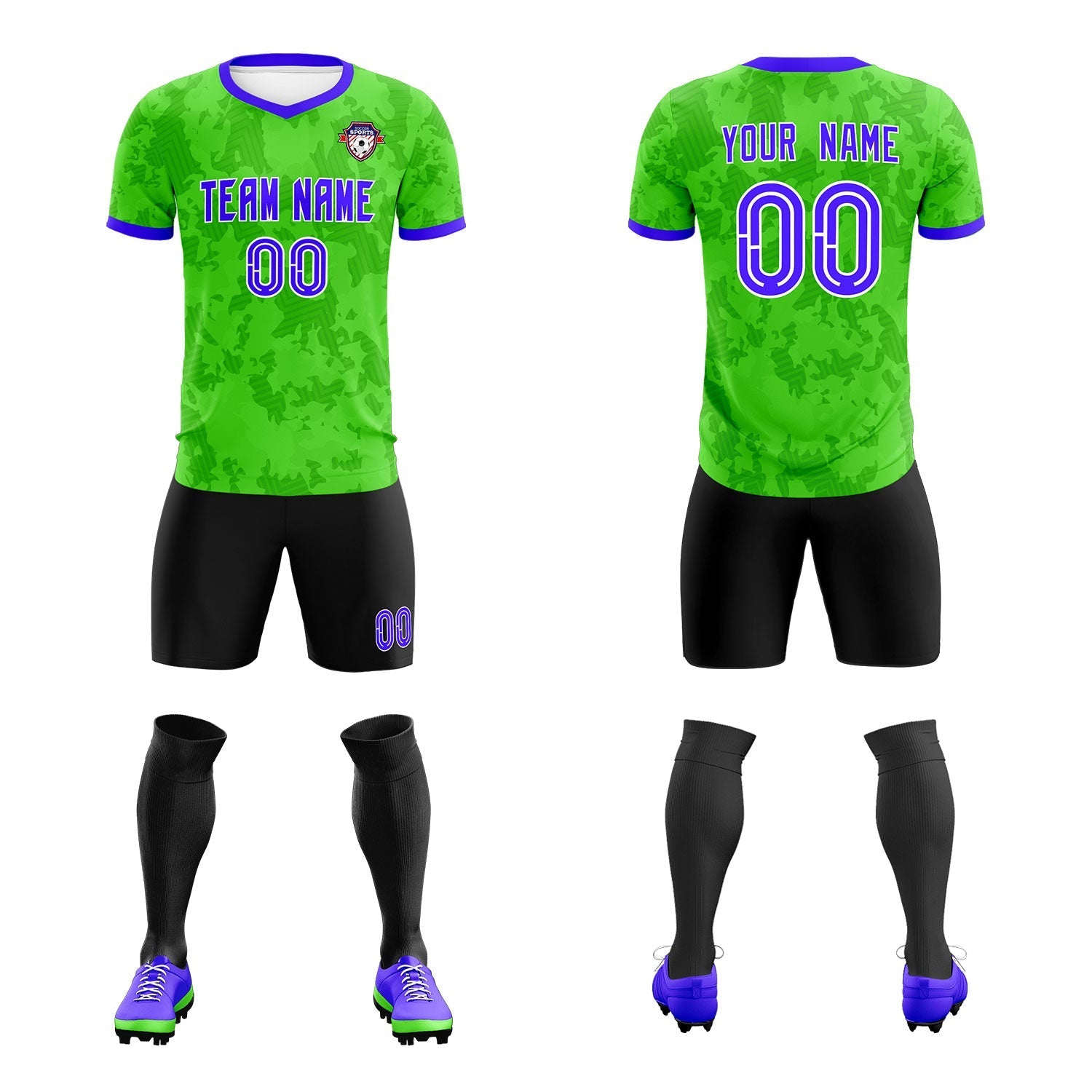 Custom Neon Green Camo sports Soccer Tops/Sets Jersey