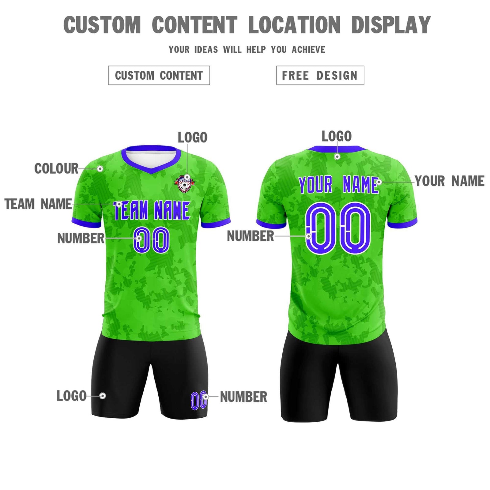 Custom Neon Green Camo sports Soccer Tops/Sets Jersey
