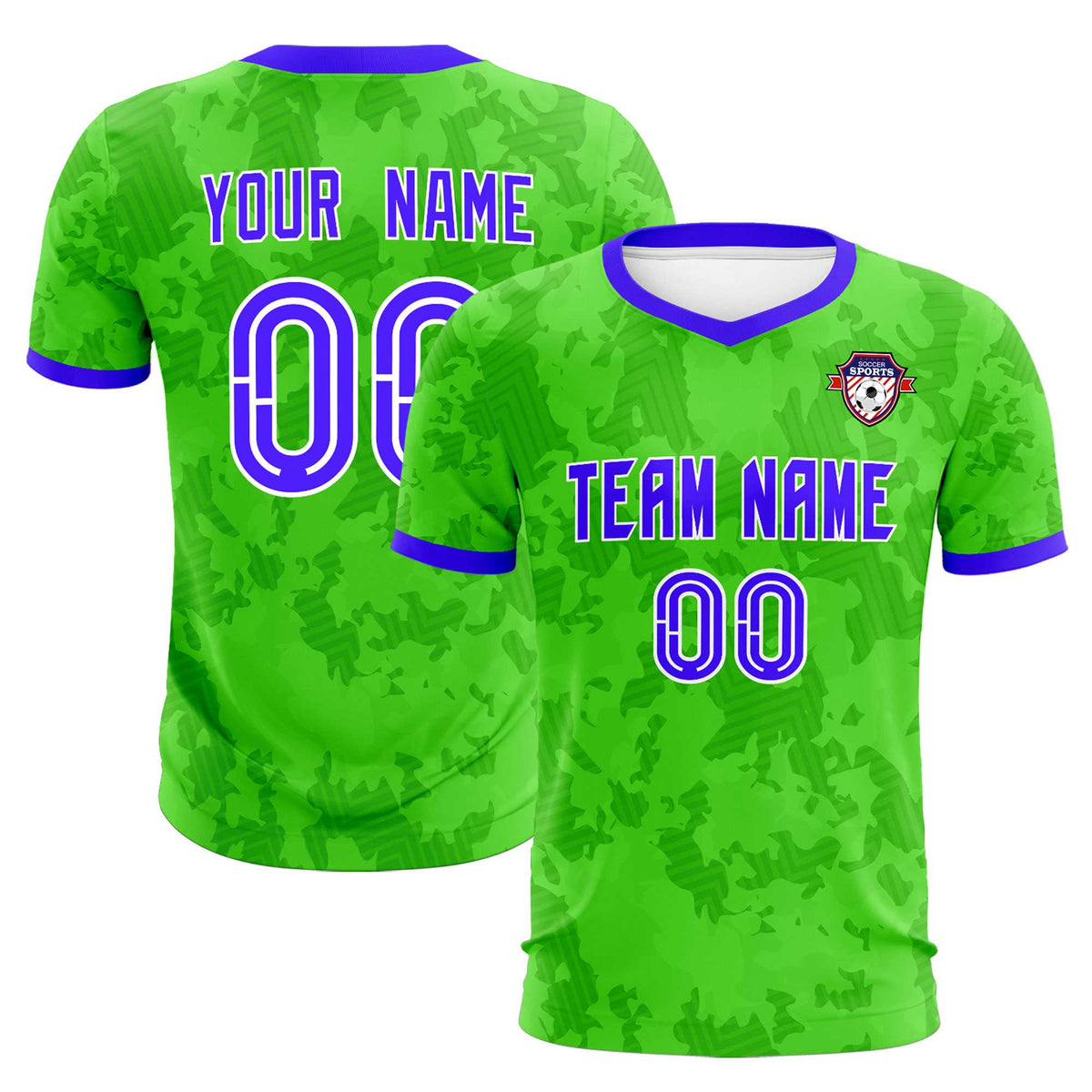 Custom Neon Green Camo sports Soccer Tops/Sets Jersey