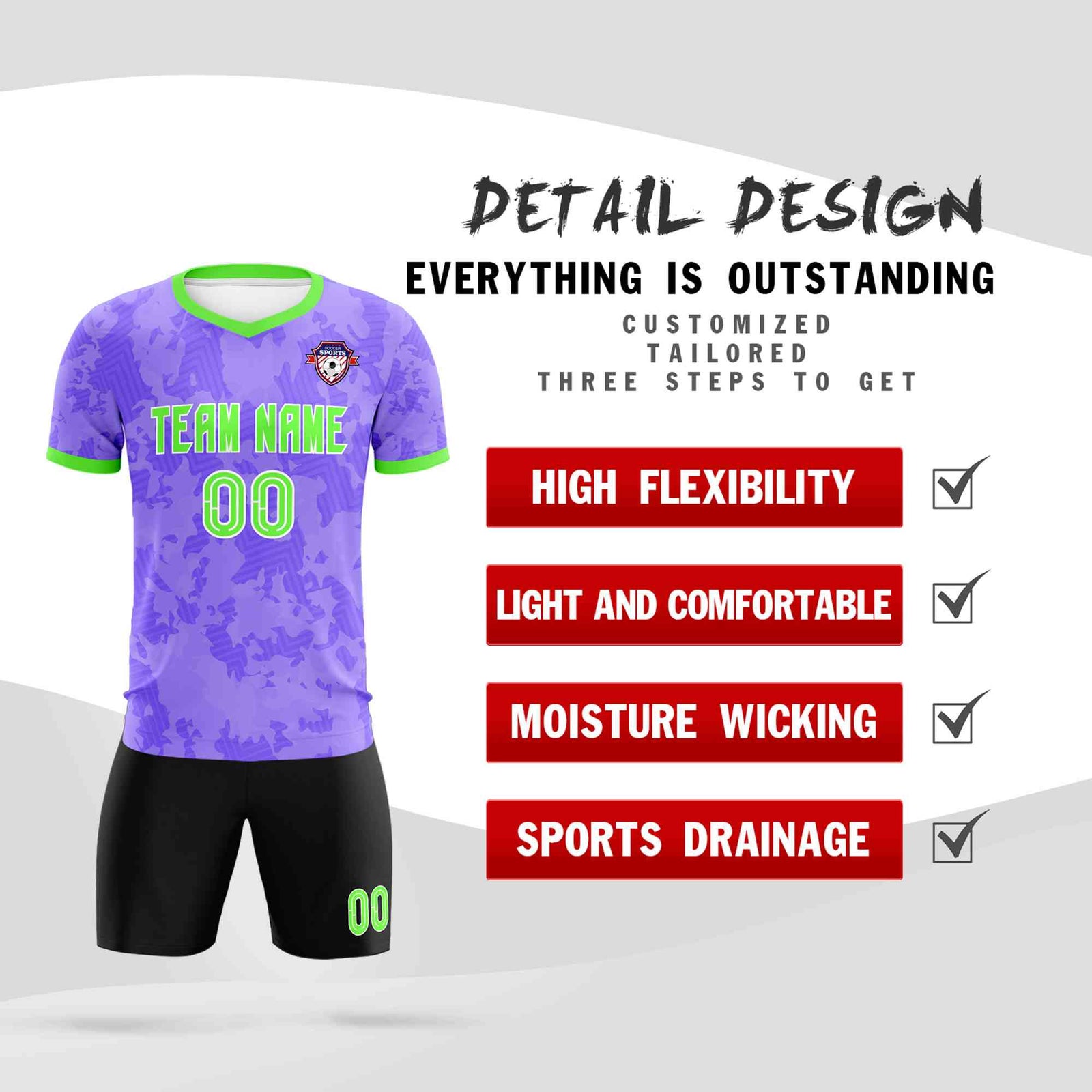 Custom Light Purple Camo sports Soccer Tops/Sets Jersey