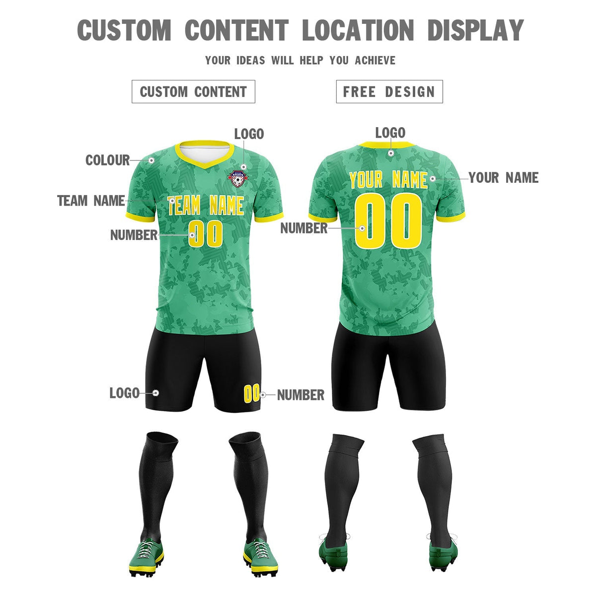 Custom Green Camo sports Soccer Tops/Sets Jersey