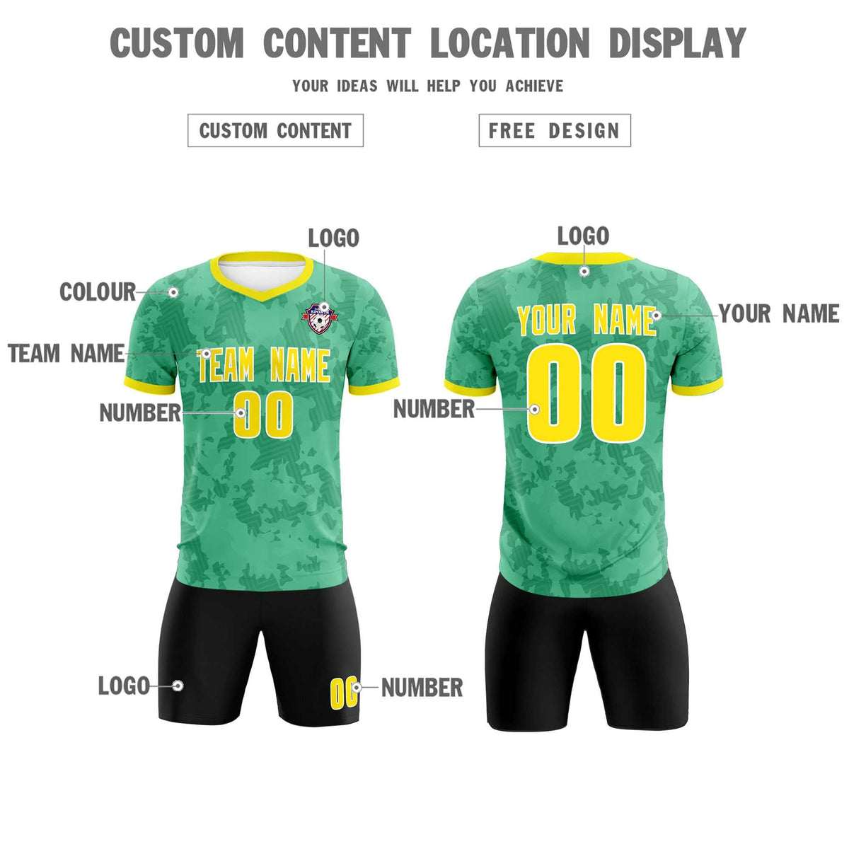 Custom Green Camo sports Soccer Tops/Sets Jersey