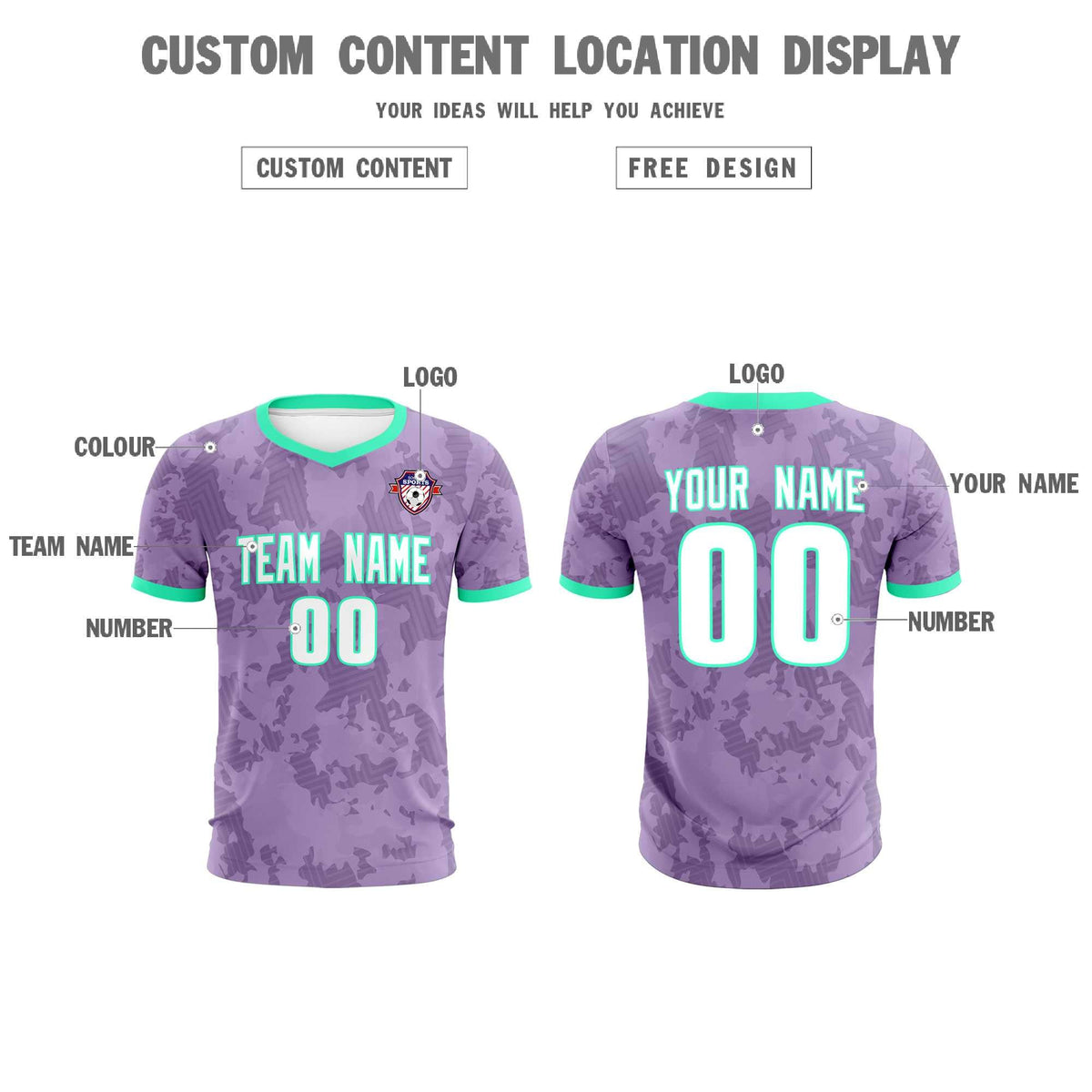 Custom Light Purple Camo sports Soccer Tops/Sets Jersey