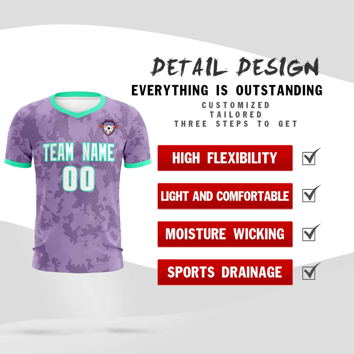 Custom Light Purple Camo sports Soccer Tops/Sets Jersey