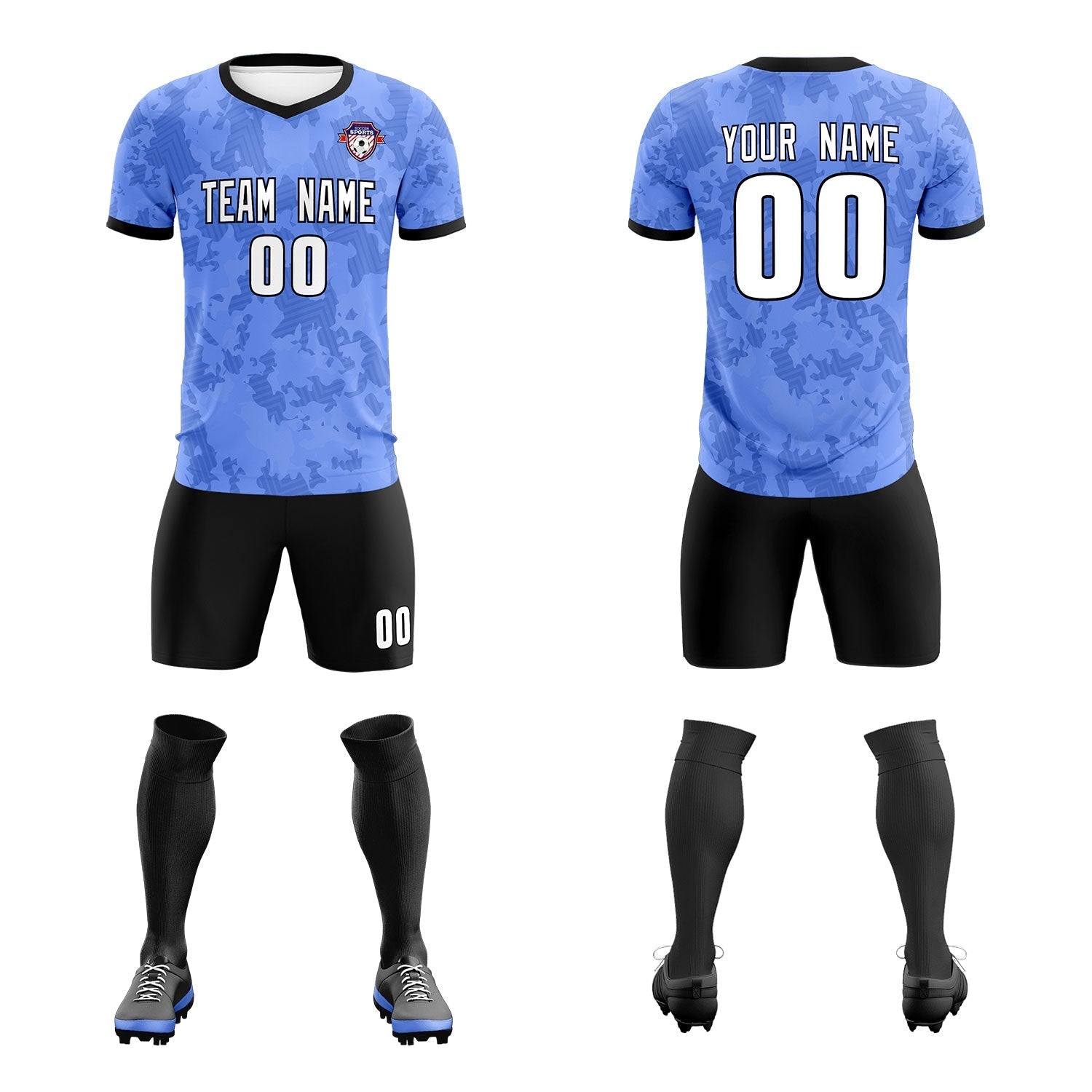 Custom Light Blue Camo sports Soccer Tops/Sets Jersey