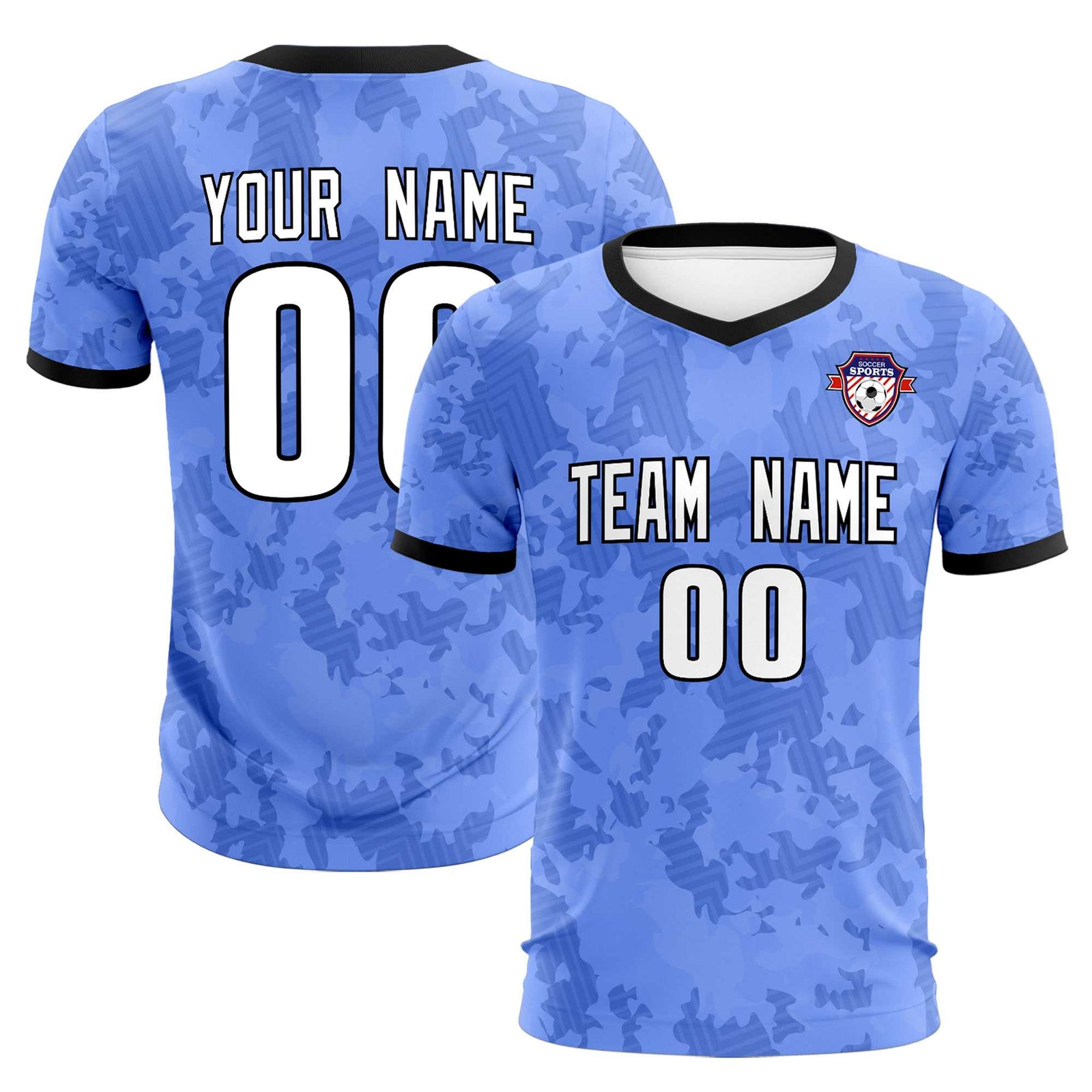 Custom Light Blue Camo sports Soccer Tops/Sets Jersey