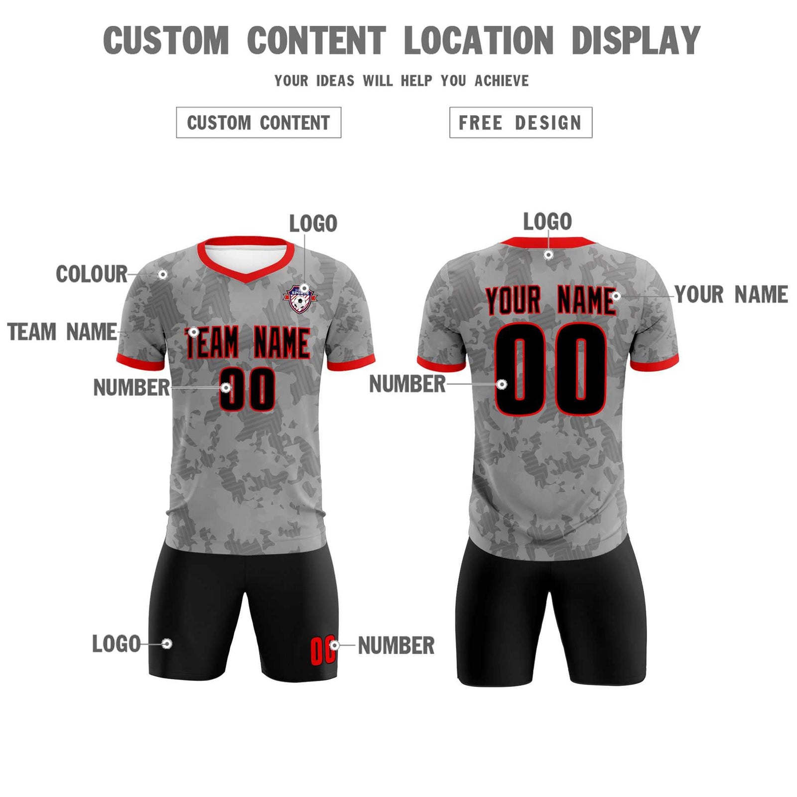 Custom Dark Gray Camo sports Soccer Tops/Sets Jersey