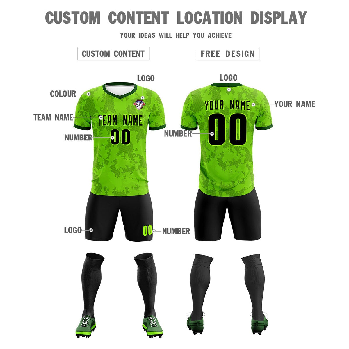 Custom Green Camo sports Soccer Tops/Sets Jersey