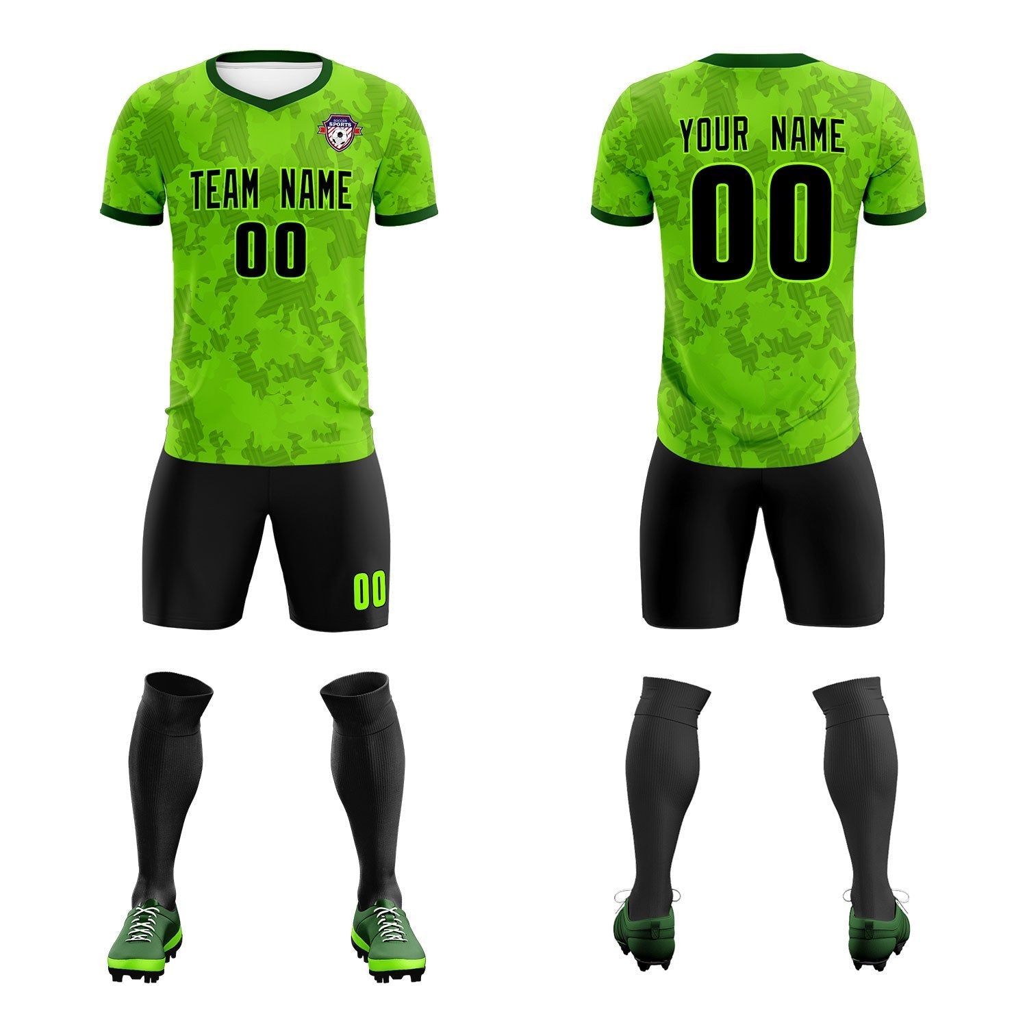Custom Green Camo sports Soccer Tops/Sets Jersey