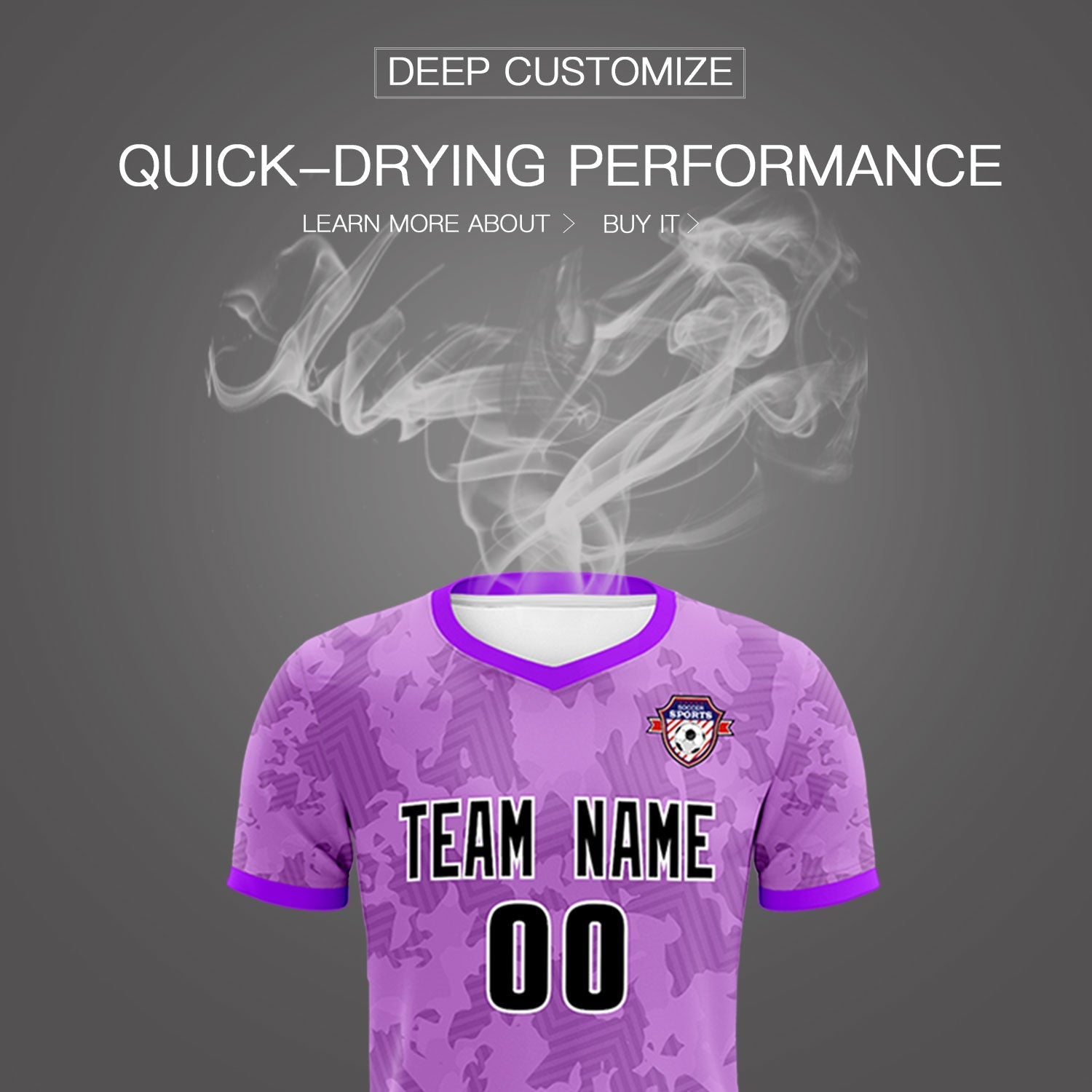 Custom Light Purple Camo sports Soccer Tops/Sets Jersey