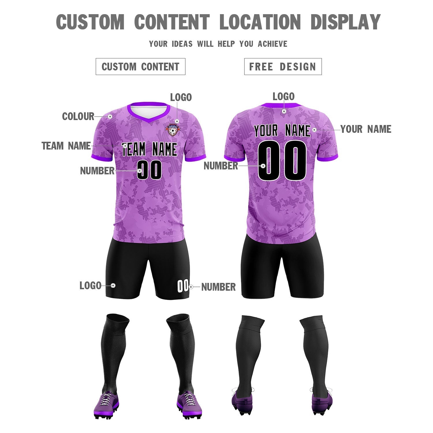 Custom Light Purple Camo sports Soccer Tops/Sets Jersey