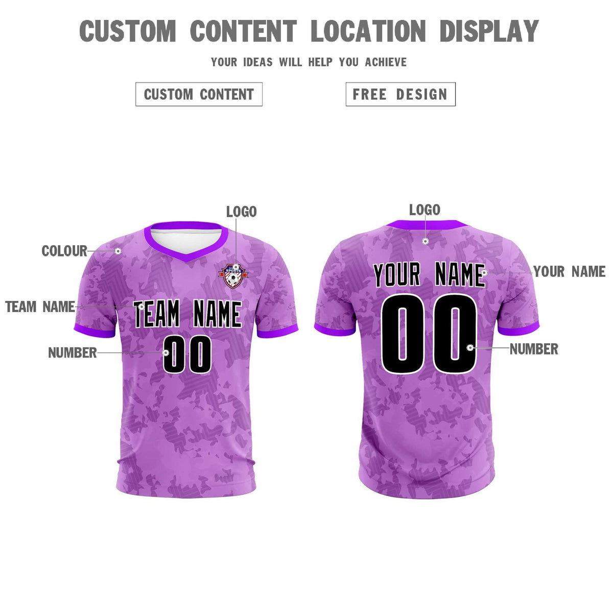 Custom Light Purple Camo sports Soccer Tops/Sets Jersey