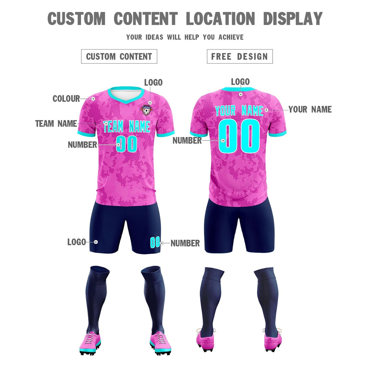 Custom Pink Camo sports Soccer Tops/Sets Jersey