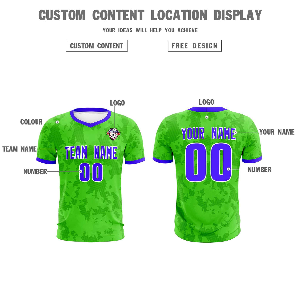 Custom Neon Green Camo sports Soccer Tops/Sets Jersey