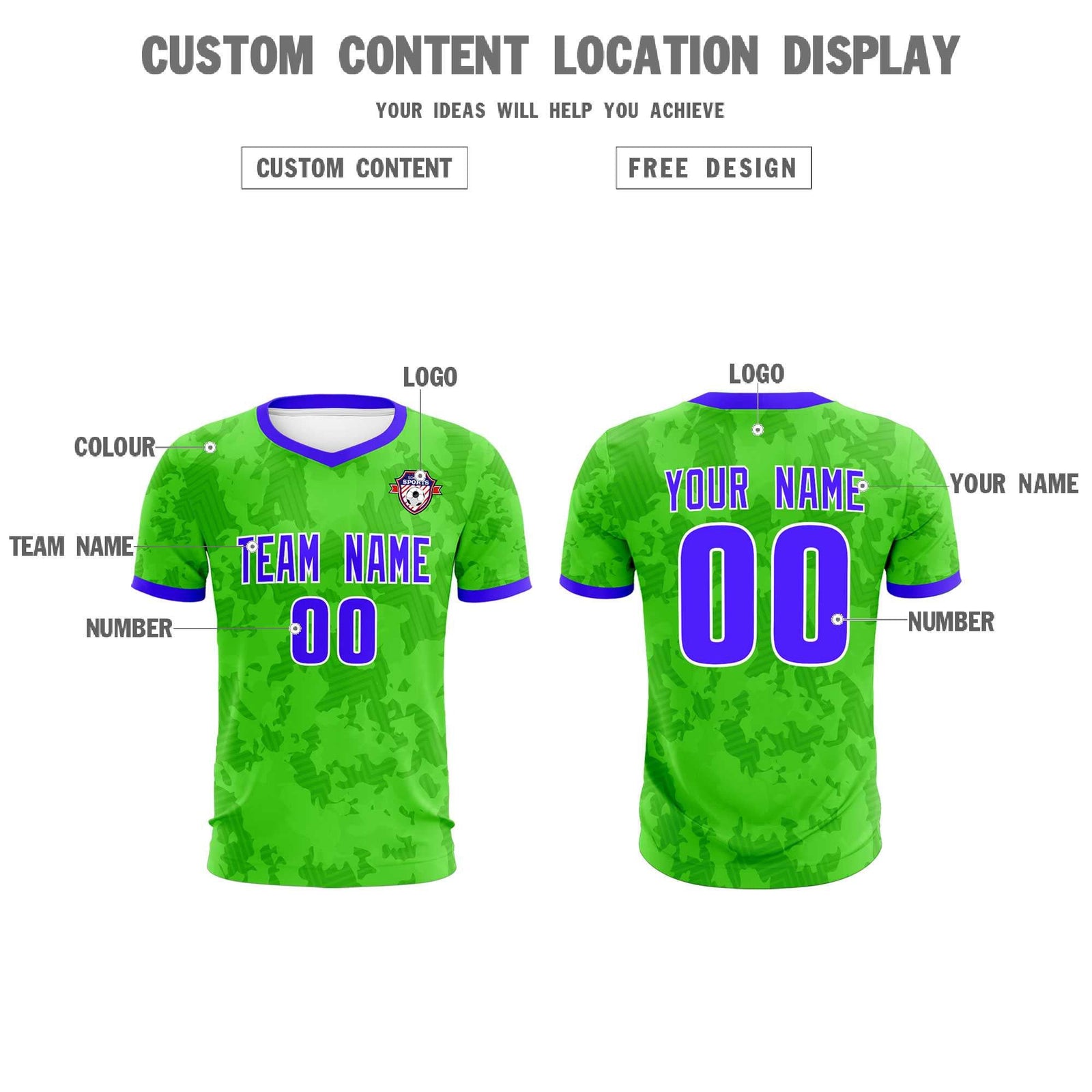 Custom Neon Green Camo sports Soccer Tops/Sets Jersey