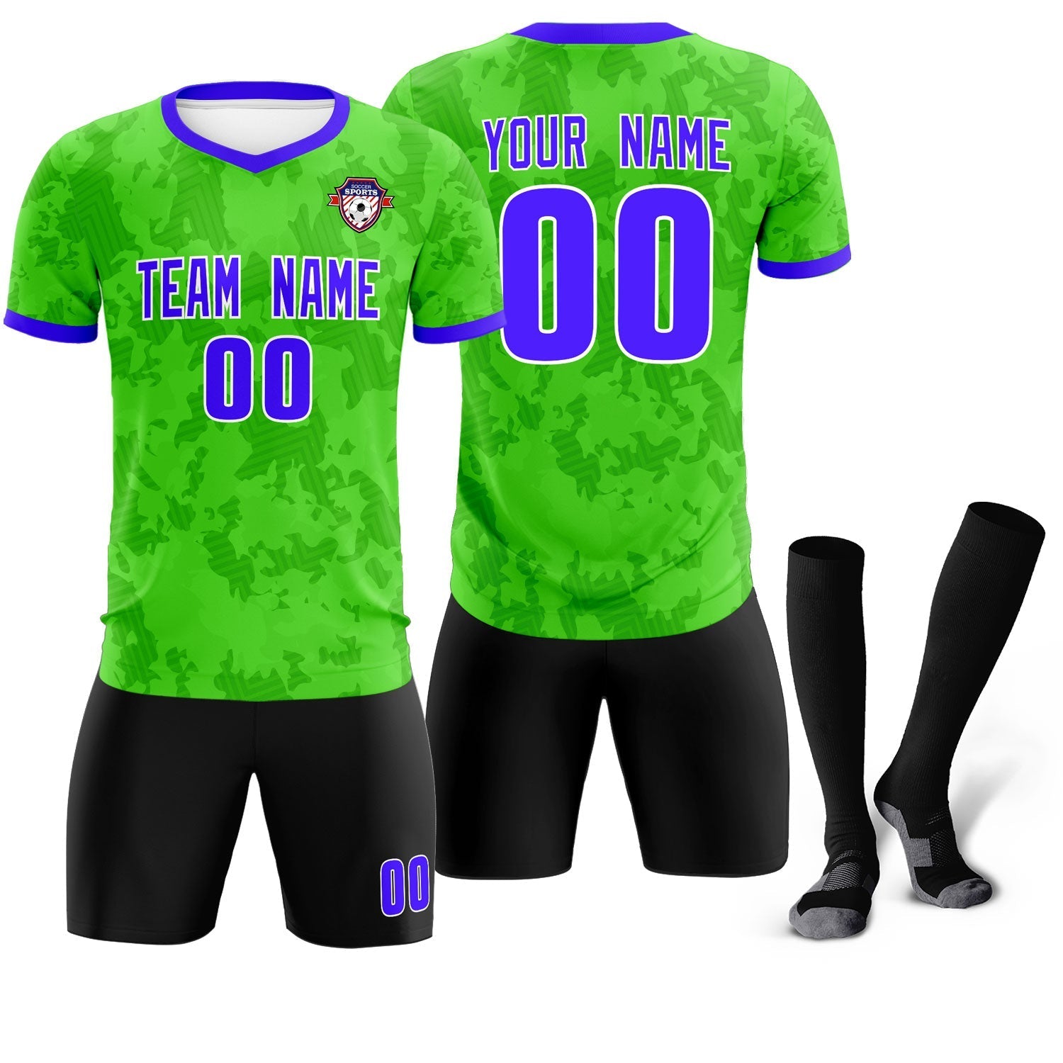 Custom Neon Green Camo sports Soccer Tops/Sets Jersey