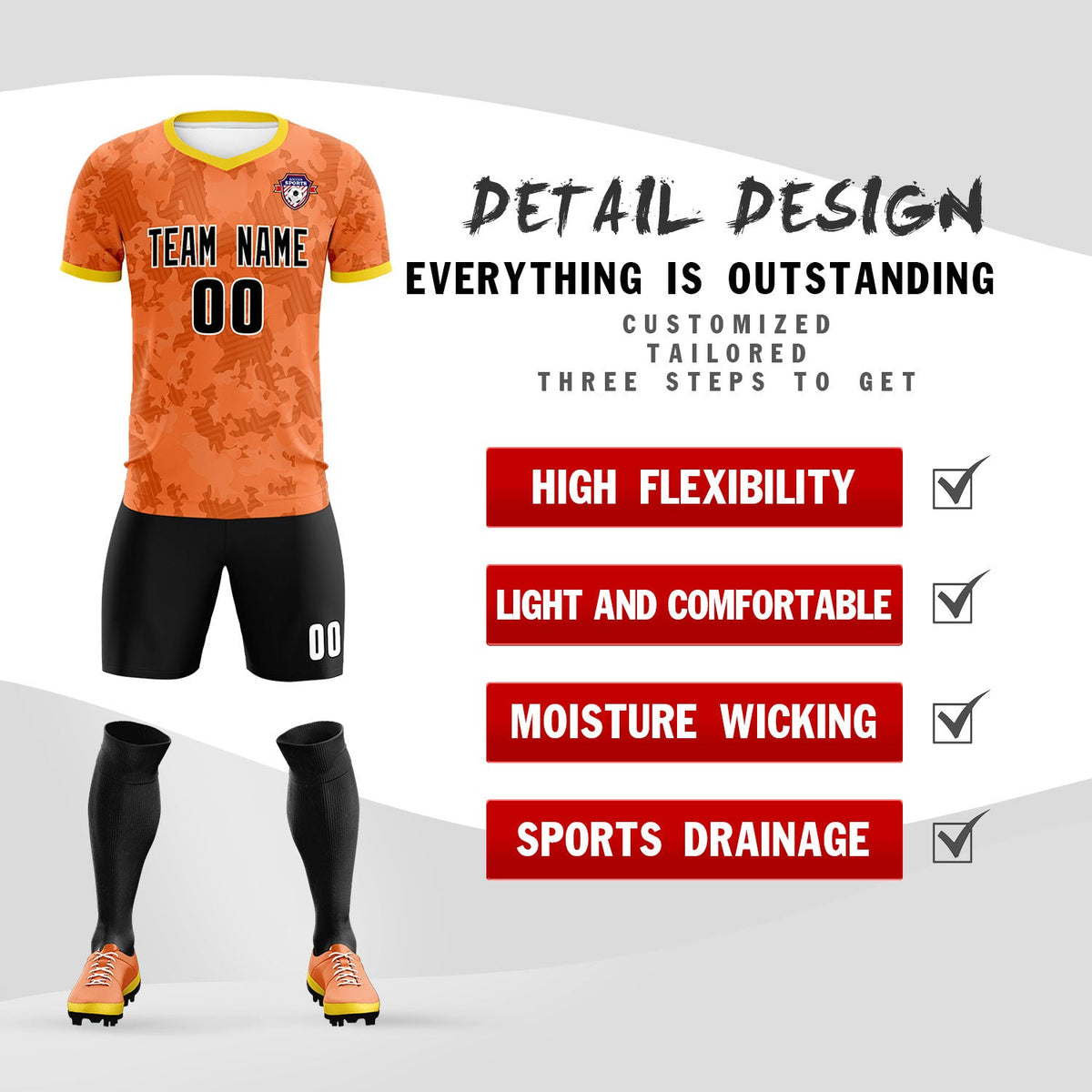 Custom Orange Camo sports Soccer Tops/Sets Jersey