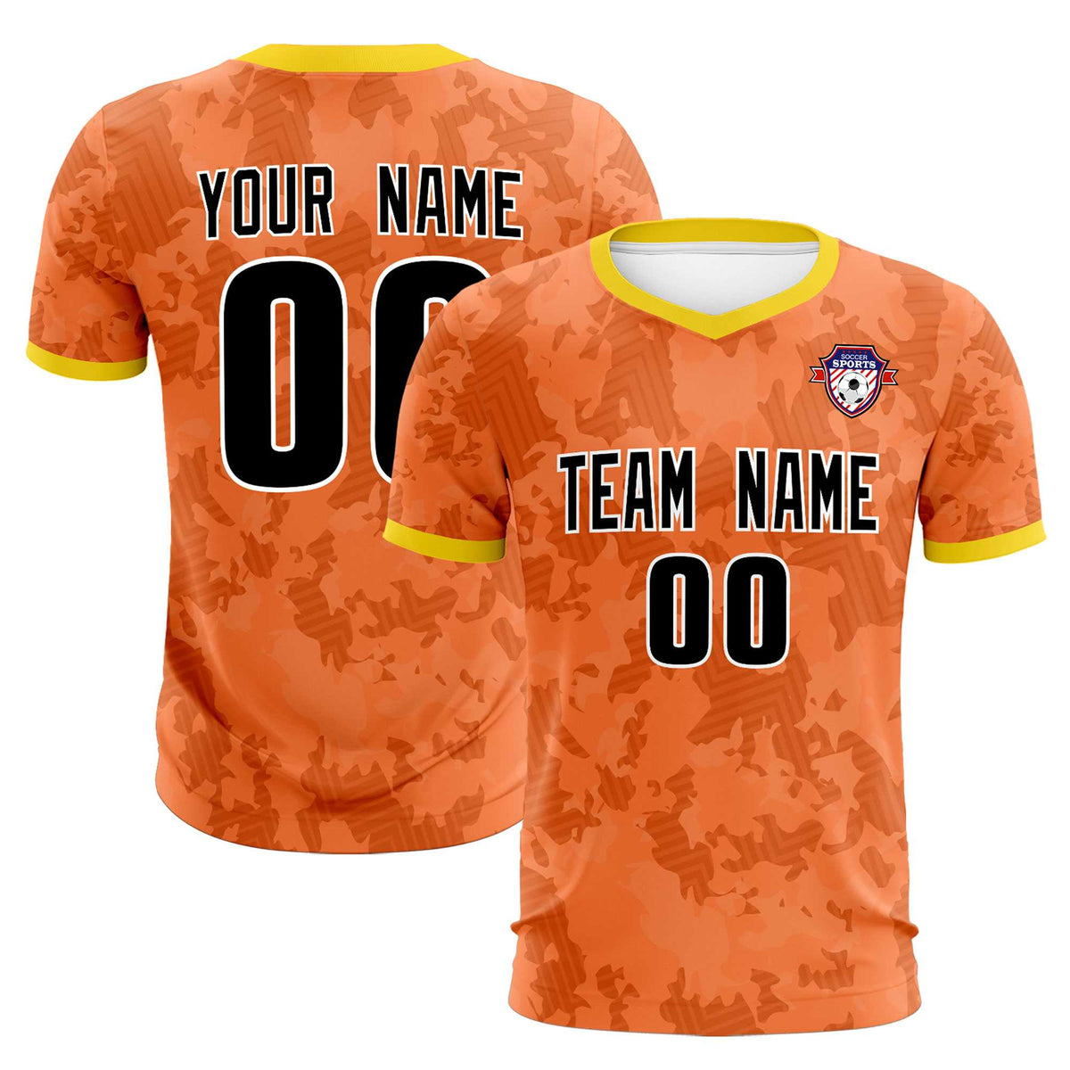 Custom Orange Camo sports Soccer Tops/Sets Jersey