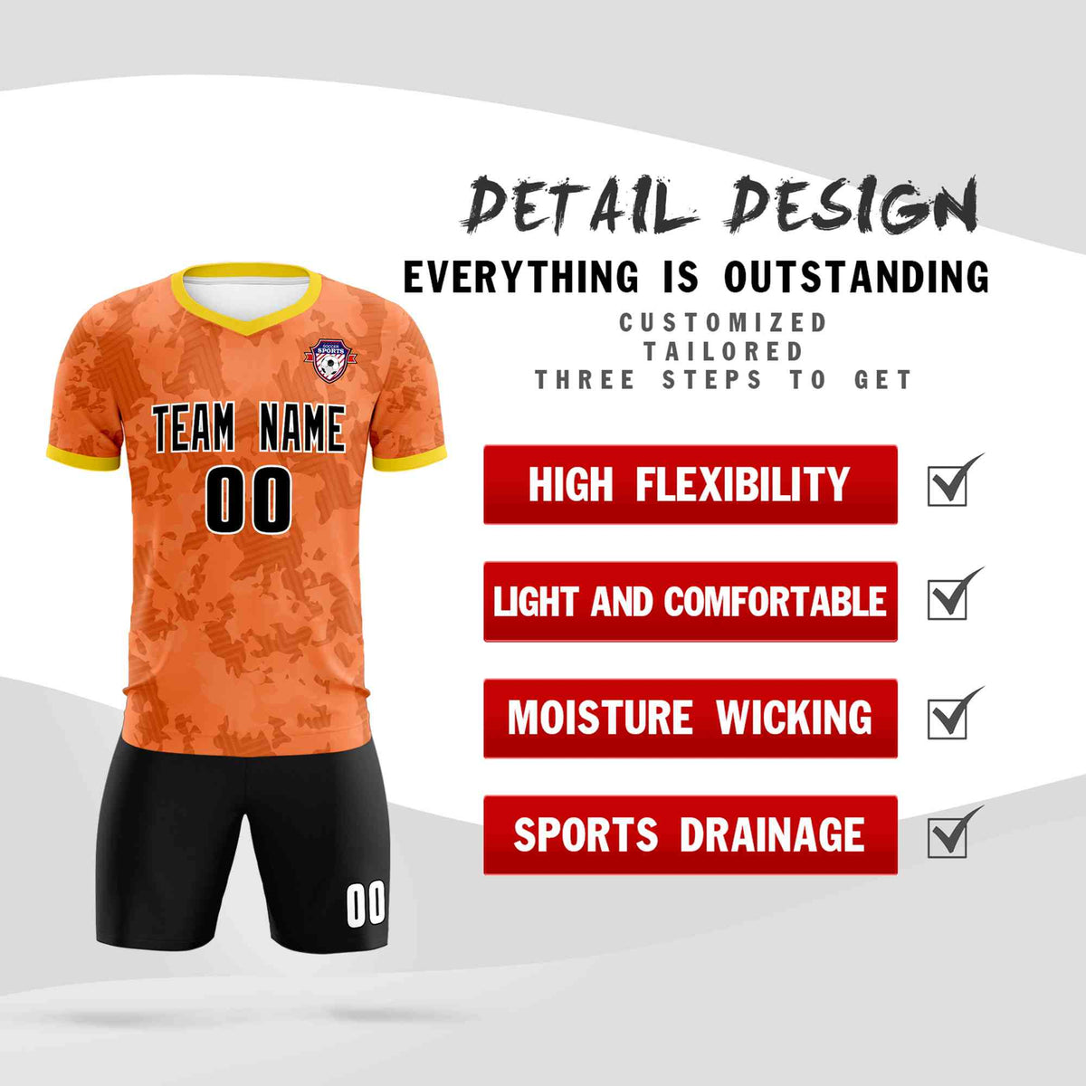 Custom Orange Camo sports Soccer Tops/Sets Jersey