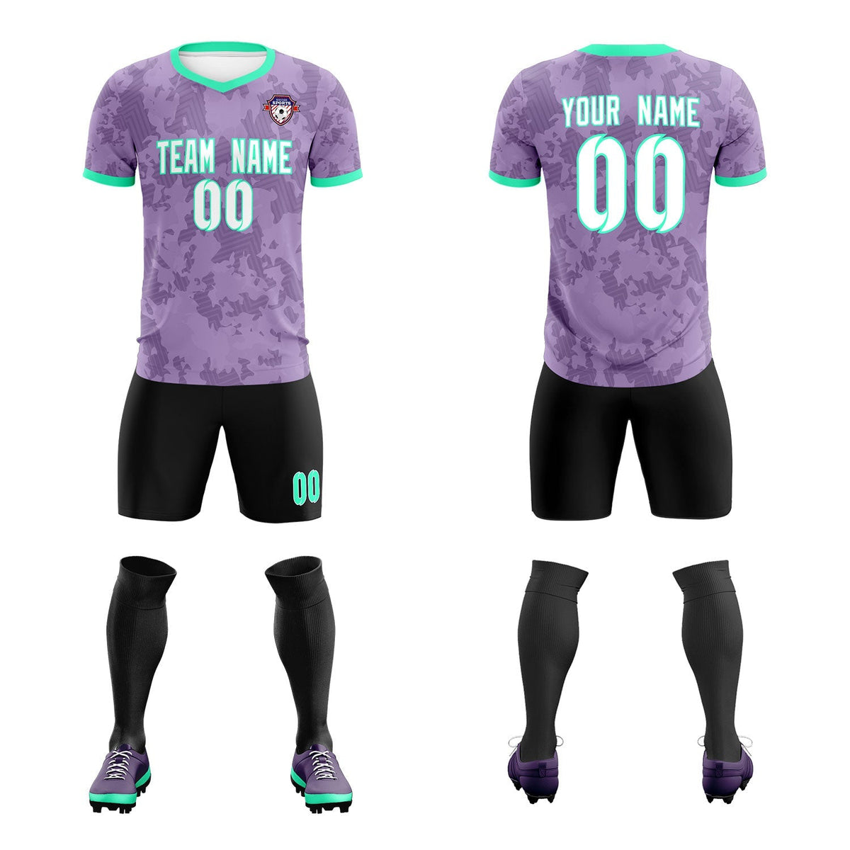 Custom Light Purple Camo sports Soccer Tops/Sets Jersey