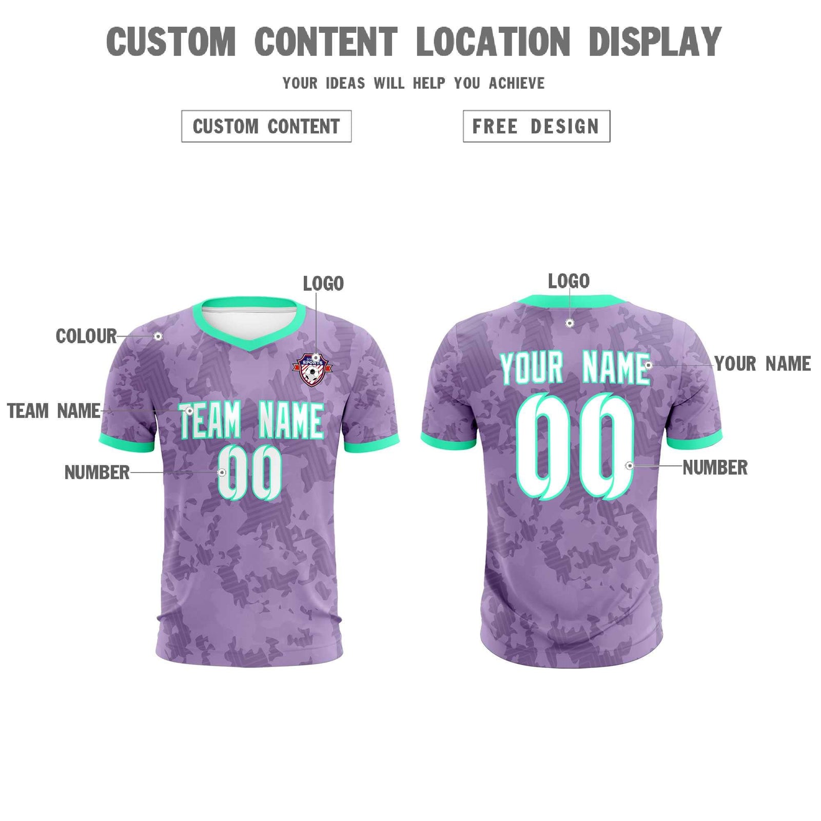 Custom Light Purple Camo sports Soccer Tops/Sets Jersey
