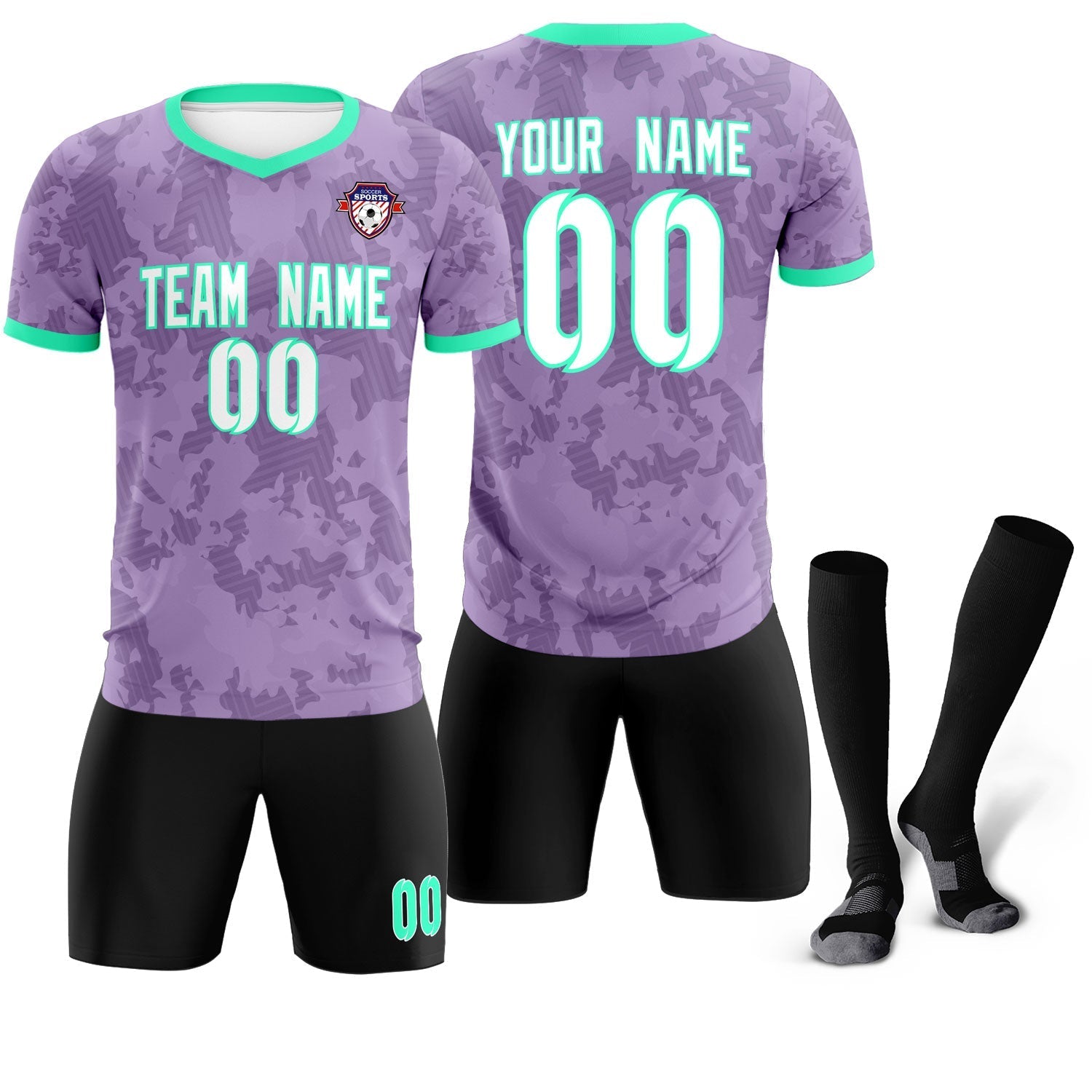 Custom Light Purple Camo sports Soccer Tops/Sets Jersey
