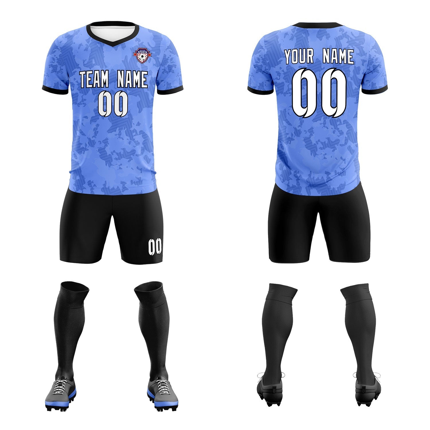 Custom Light Blue Camo sports Soccer Tops/Sets Jersey