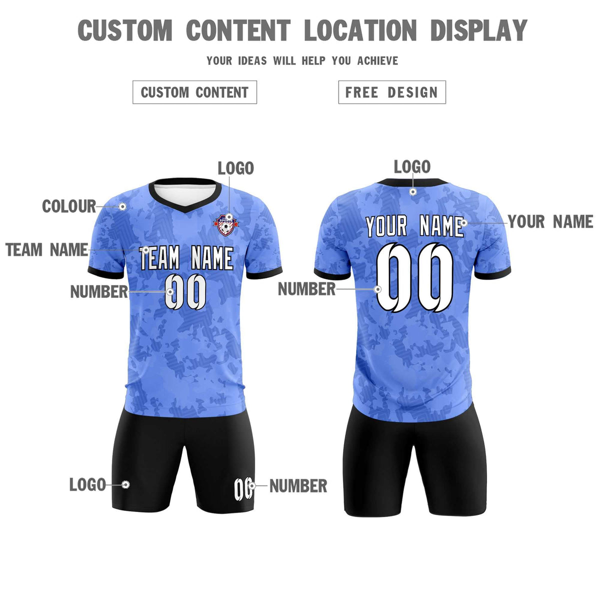 Custom Light Blue Camo sports Soccer Tops/Sets Jersey