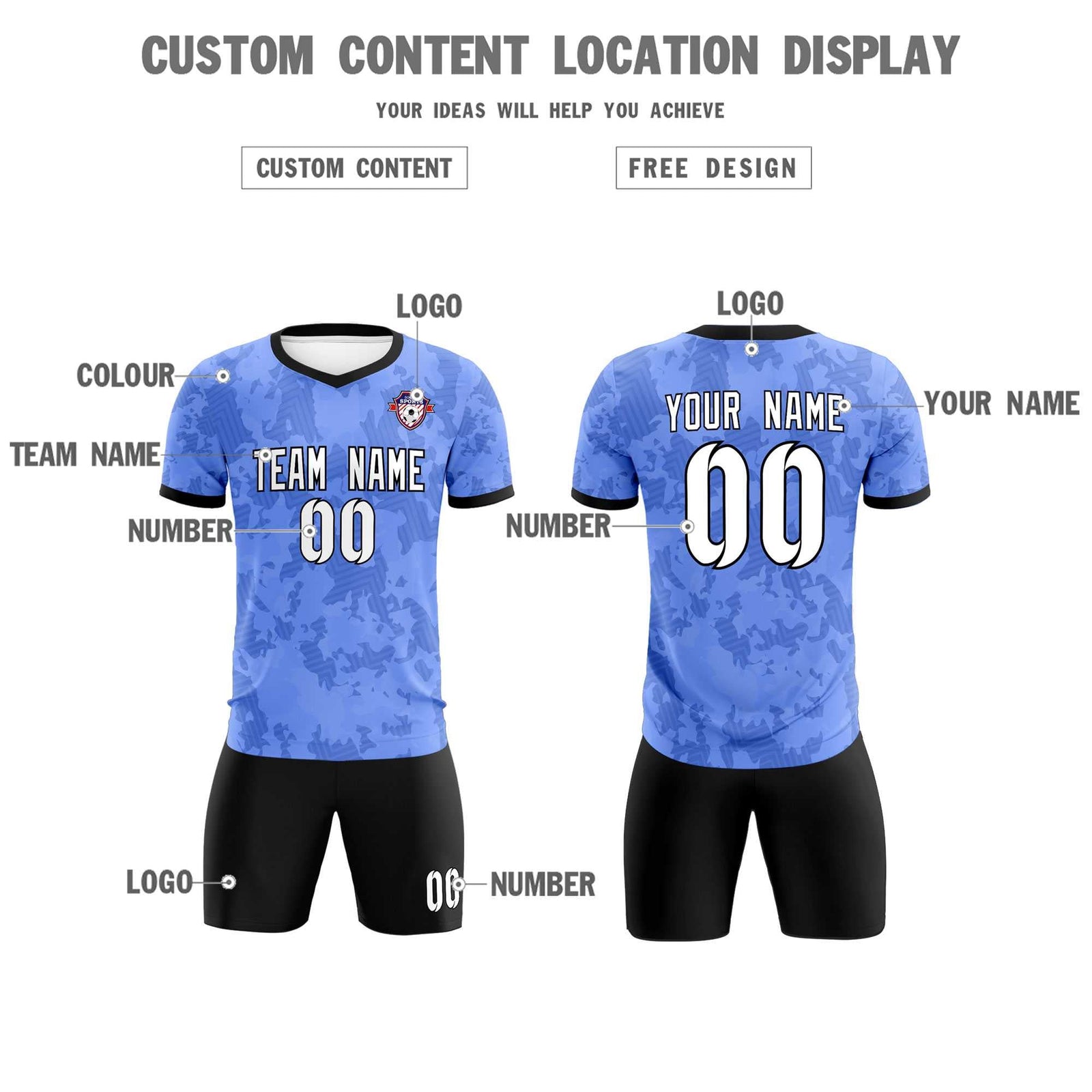 Custom Light Blue Camo sports Soccer Tops/Sets Jersey