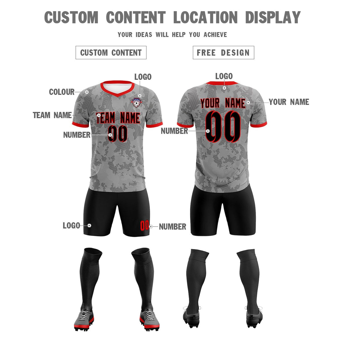 Custom Dark Gray Camo sports Soccer Tops/Sets Jersey