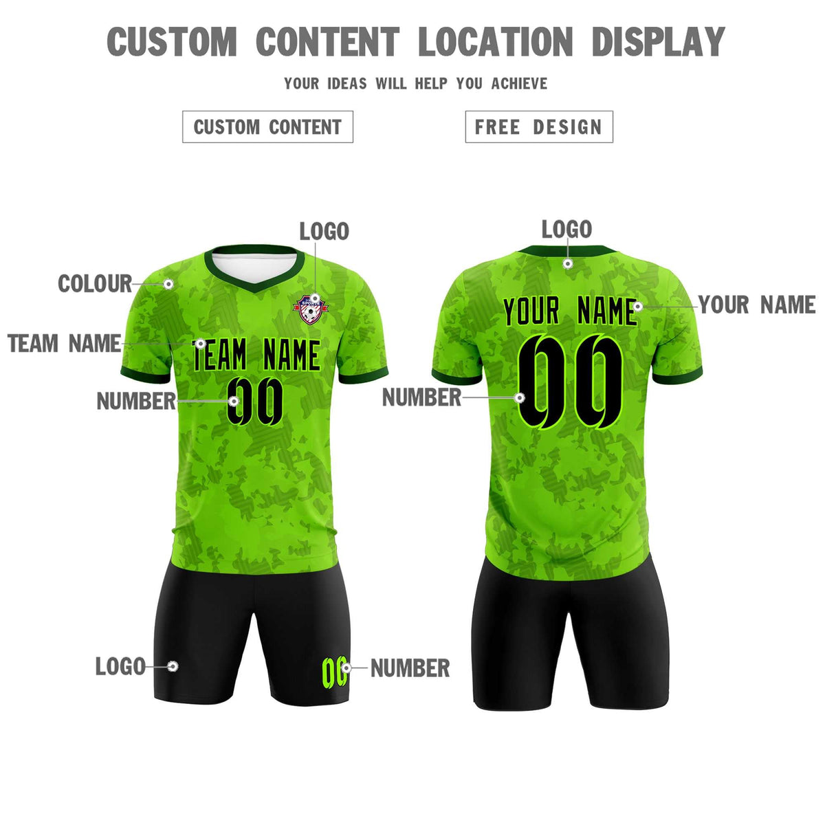 Custom Green Camo sports Soccer Tops/Sets Jersey