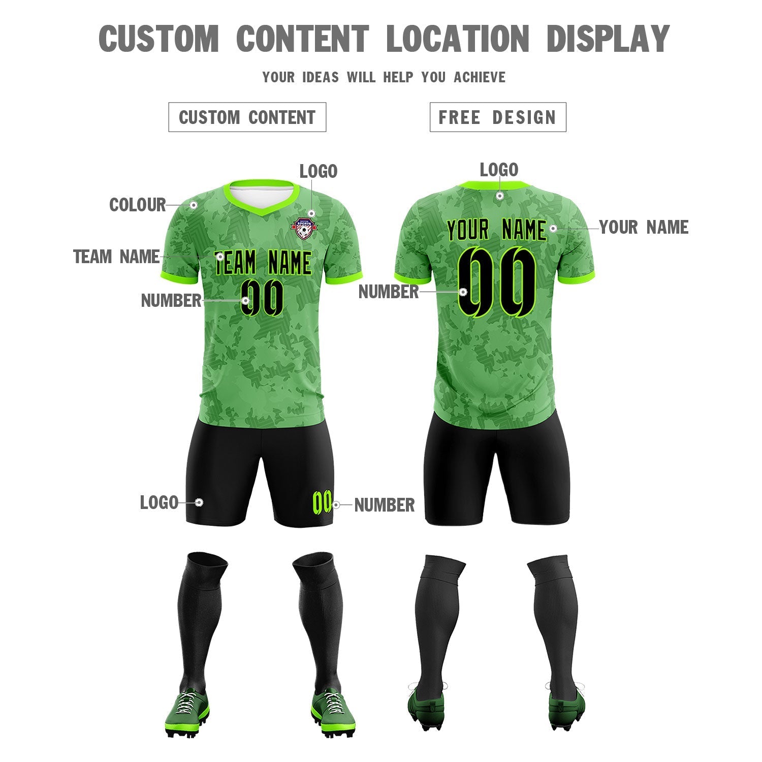 Custom Green Camo sports Soccer Tops/Sets Jersey