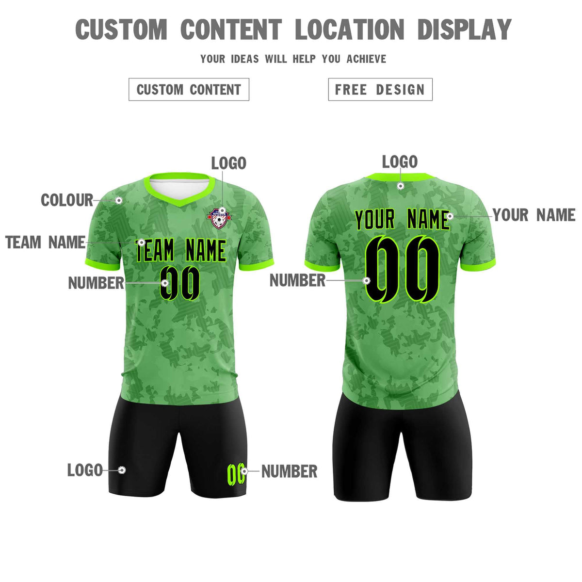 Custom Green Camo sports Soccer Tops/Sets Jersey