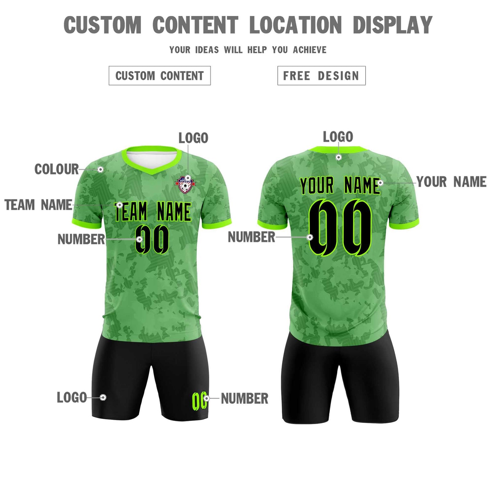 Custom Green Camo sports Soccer Tops/Sets Jersey
