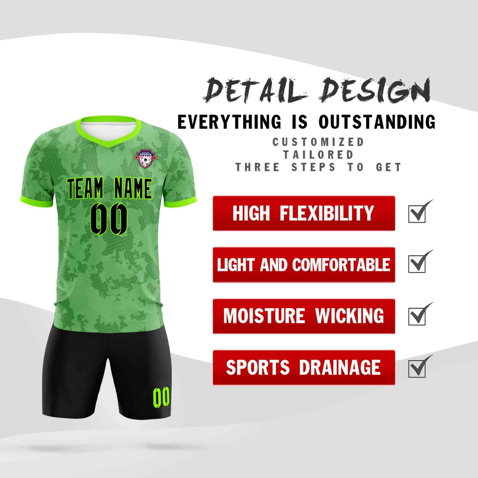 Custom Green Camo sports Soccer Tops/Sets Jersey