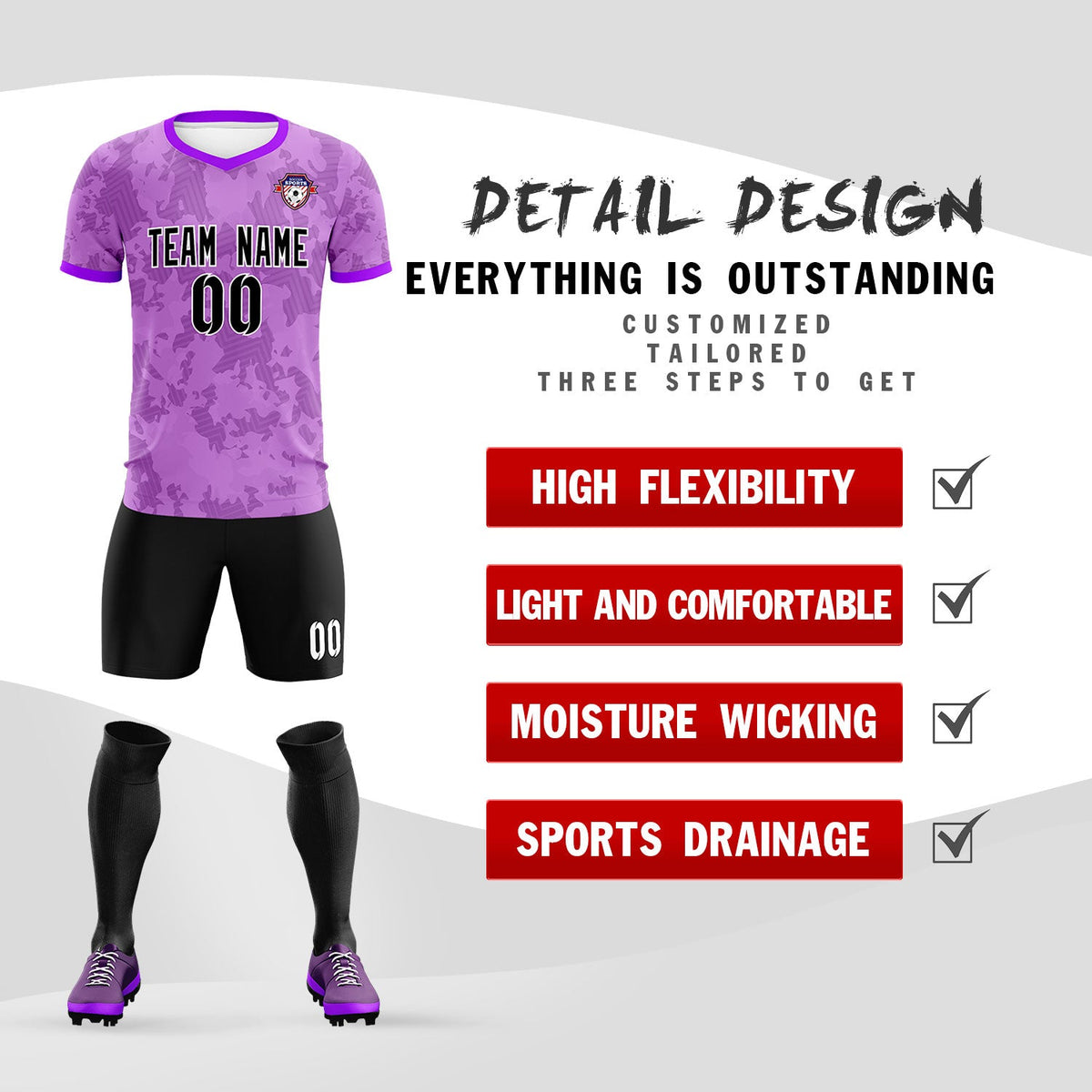Custom Light Purple Camo sports Soccer Tops/Sets Jersey