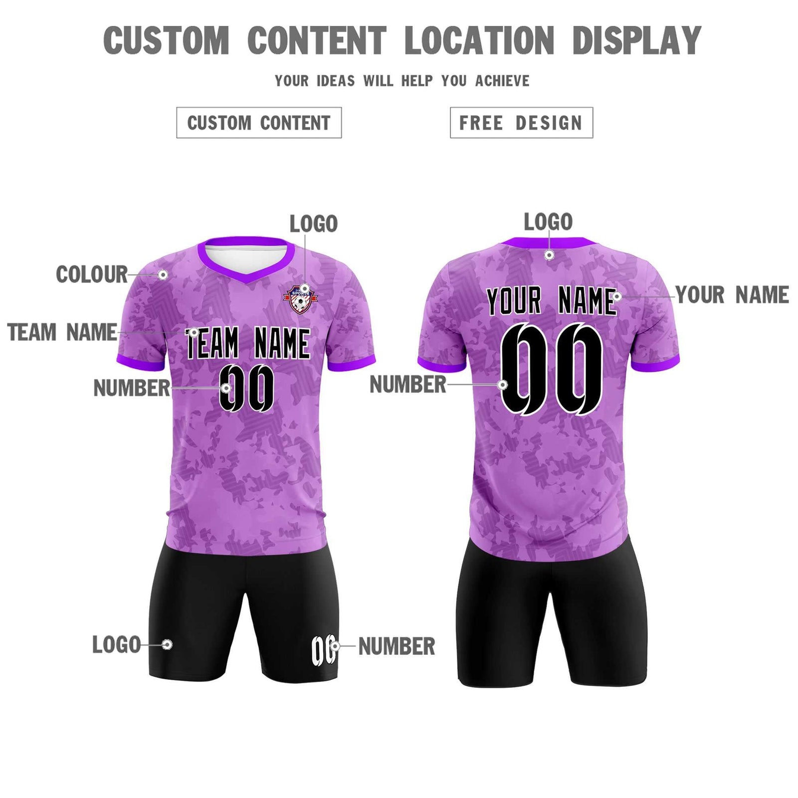 Custom Light Purple Camo sports Soccer Tops/Sets Jersey