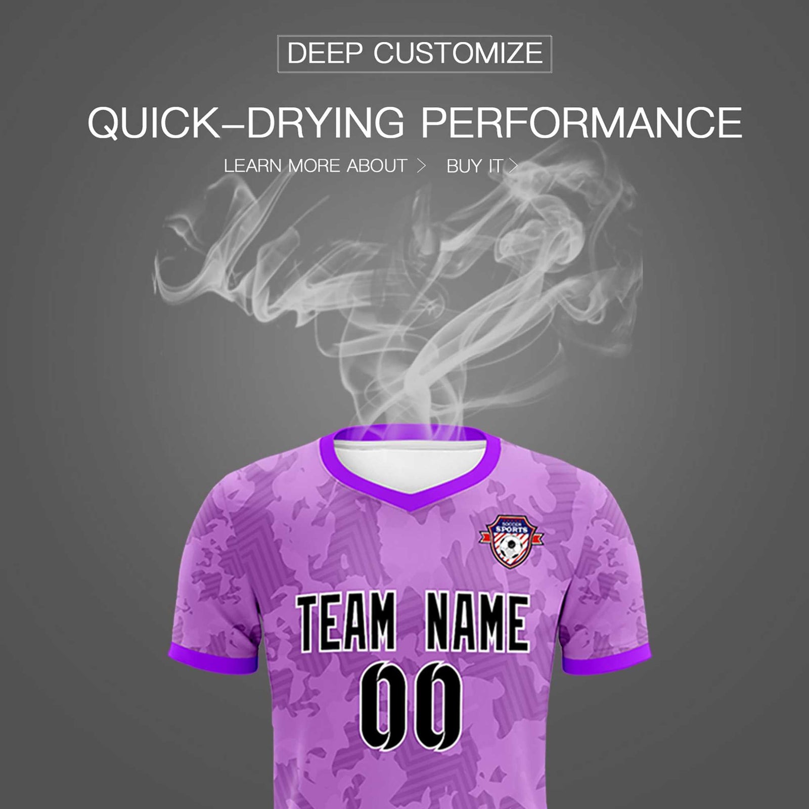 Custom Light Purple Camo sports Soccer Tops/Sets Jersey